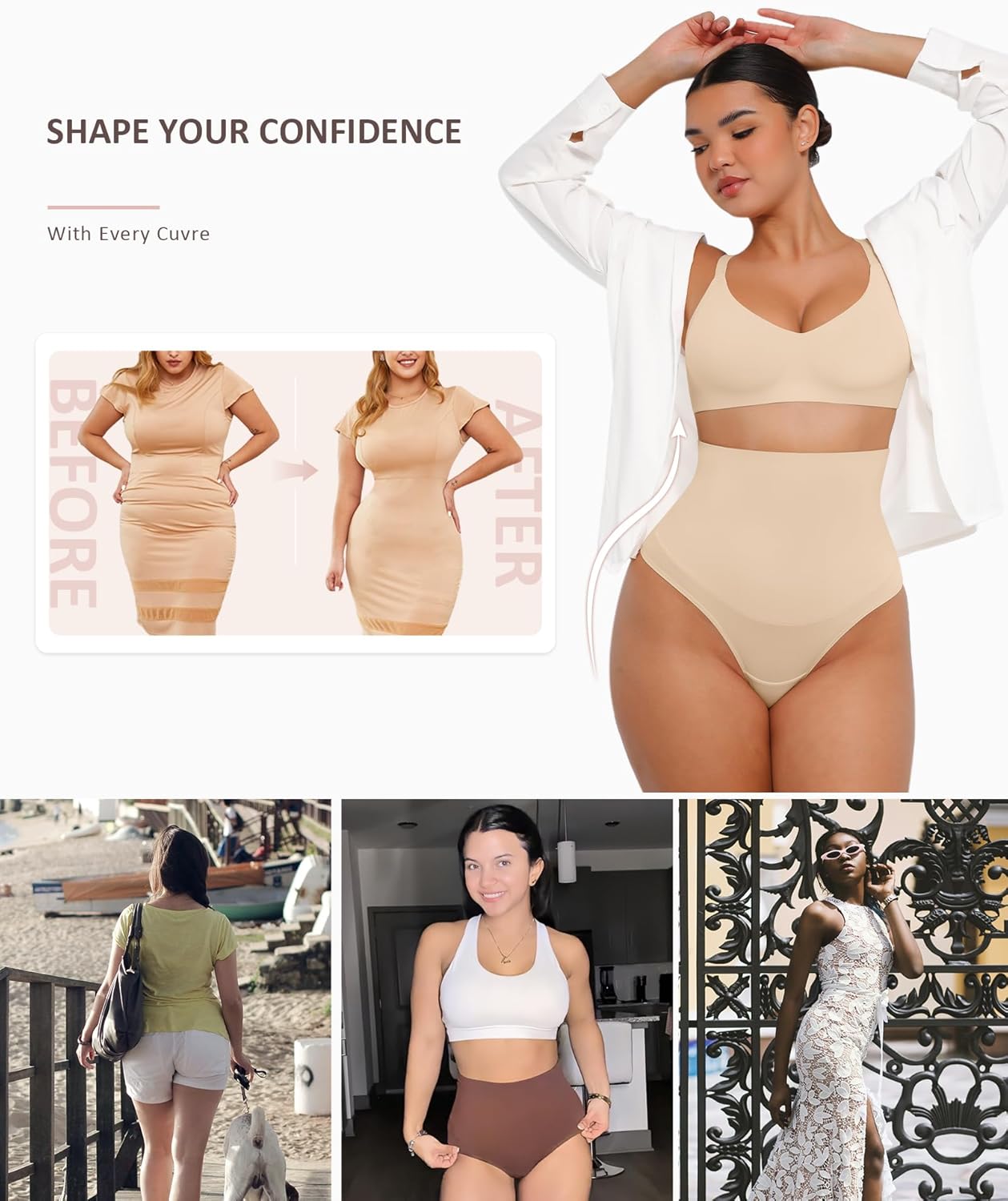 FeelinGirl Thong Shapewear Tummy Control Mid Waisted Seamless Shapewear for Women Moderate Compression - Image 2