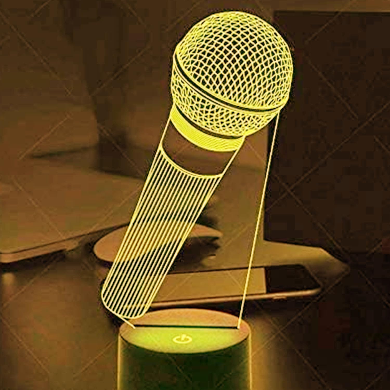 3D Microphone Night Light Optical Illusion Led Lamp 7 Colors Changing Birthday Xmas Gift for Boys and Girls