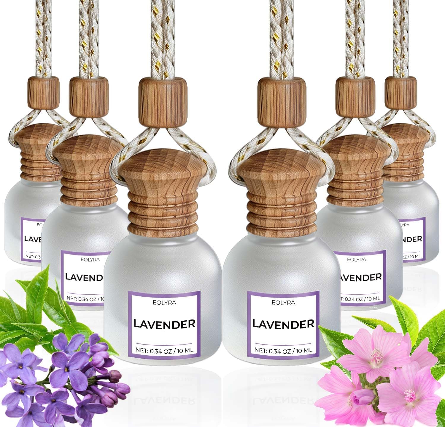 Premium Car Air Freshener Diffuser (6-Pack), 180 Day Long-Lasting Hanging Car Air Freshener & Wooden Lid Essential Oil Car Diffuser & Cute Car Accessories for Women, Gifts for Women/Men, (Lavender)