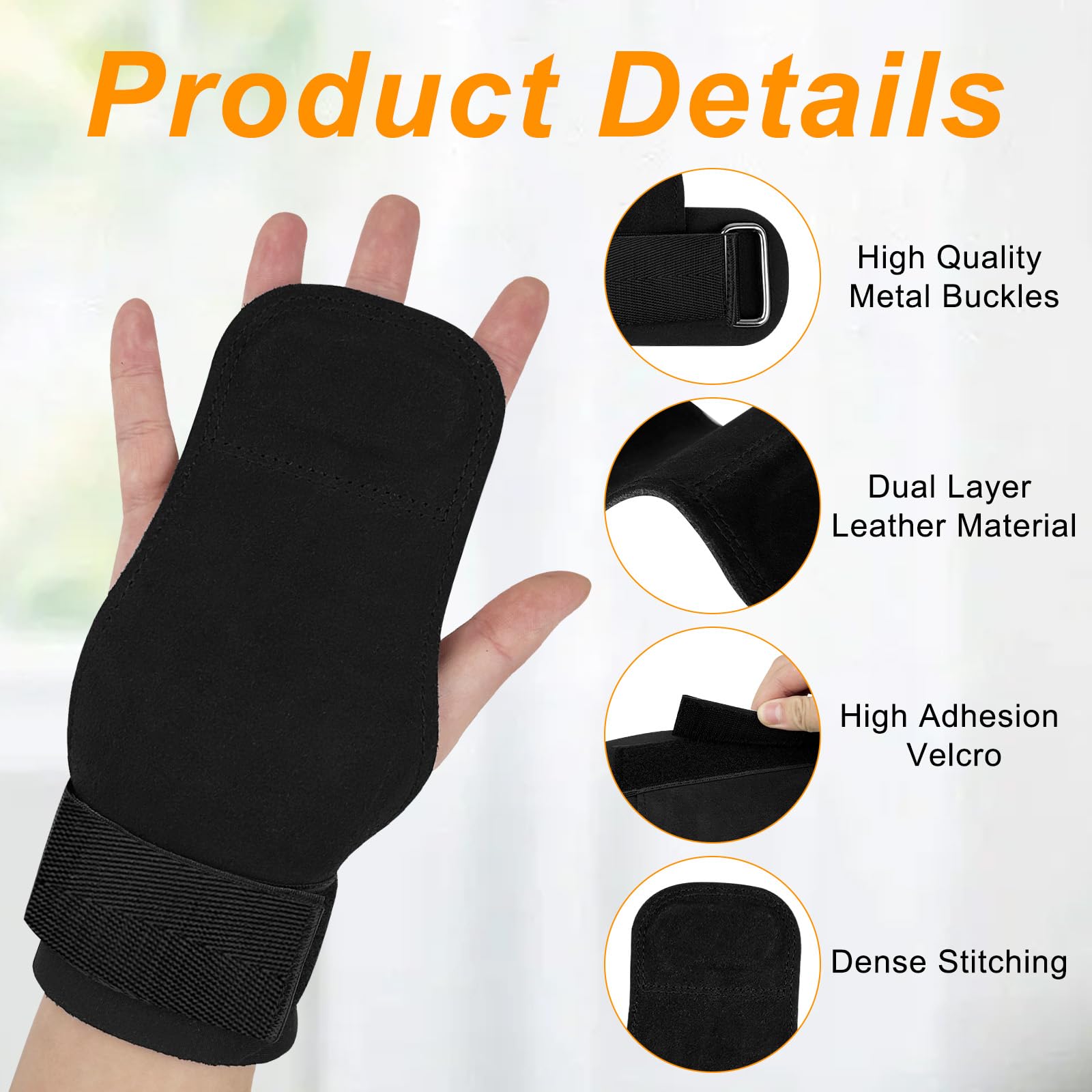 Cinghie da Polso per Sollevamento Pesi, Straps Palestra, Grip Palestra, Sollevamento Pesi in Pell con Wrist Wraps, per Sollevamento Pesi, Deadlift, Allenamento di Forza, Nero