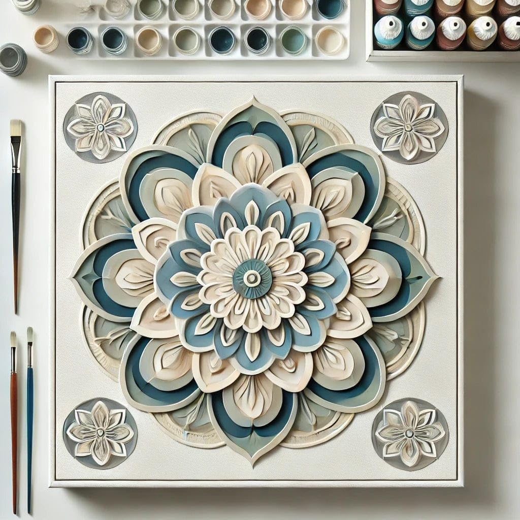 ColourMost's Original Paint by Numbers Kits-Serenity Mandalas #01 (16"x16" / 40x40cm) Includes Paints, Canvas, and Brushes -Wood-Framed Canvas (Pre-Stretched)