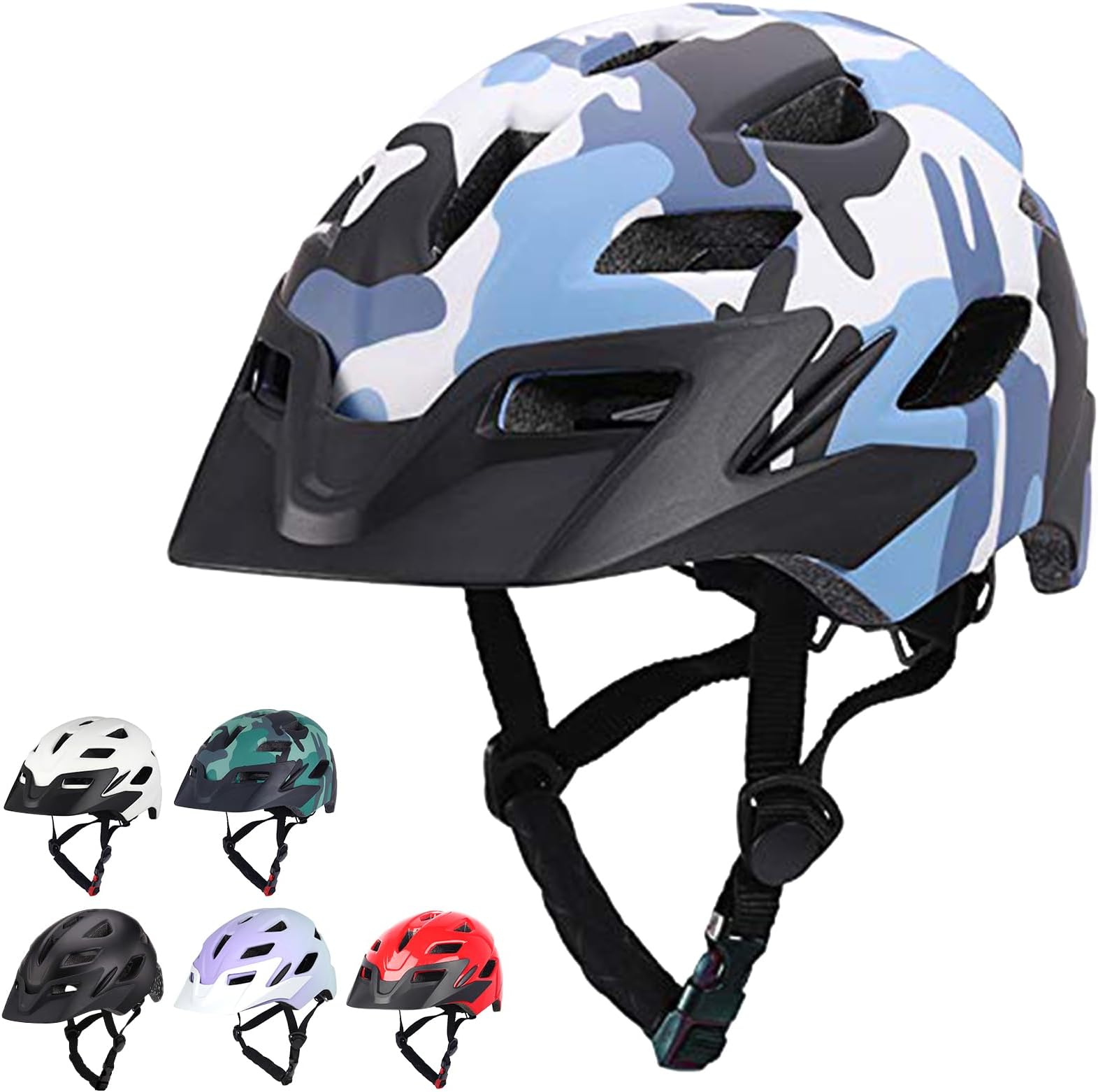 Kids Bike Helmet, Adjustable Toddler Youth Helmet with Detachable Visor & LED Light for Boys Girls Ages 2-14, Multi-Sport Helmet for Cycling Scooter Skating, 2 Sizes