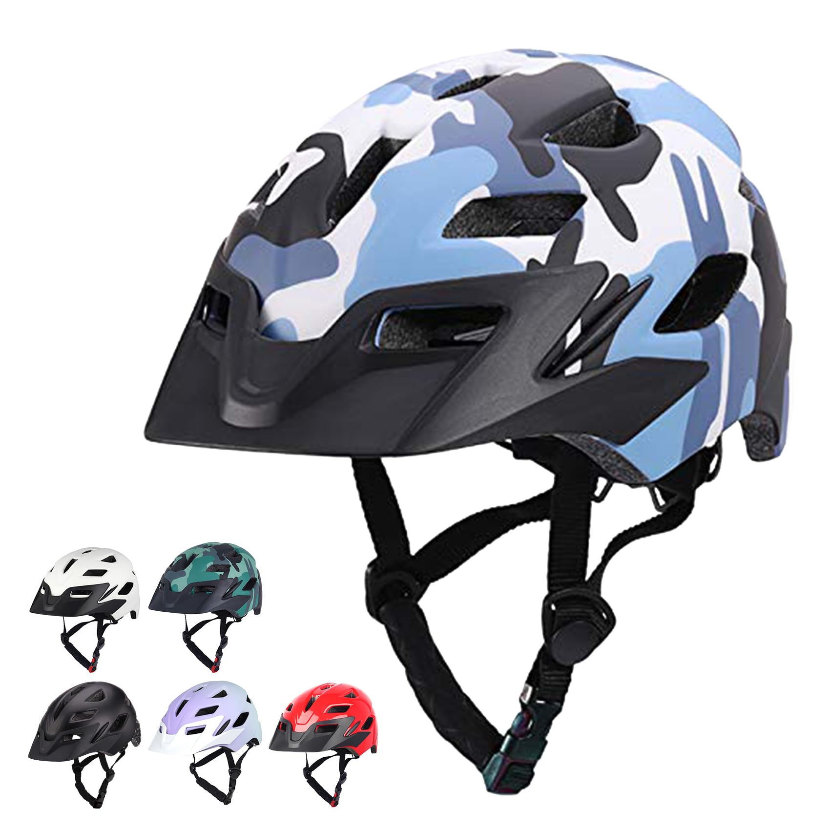 Kids Bike Helmet, Adjustable Toddler Youth Helmet with Detachable Visor & LED Light for Boys Girls Ages 2-14, Multi-Sport Helmet for Cycling Scooter Skating, 2 Sizes