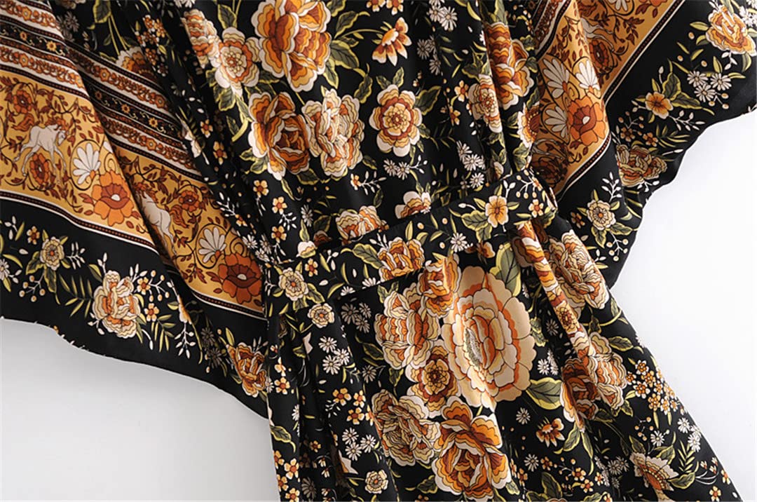Dninmim Kimono da donna con scollo a V con stampa floreale e maniche a pipistrello e copricostume da bikini
