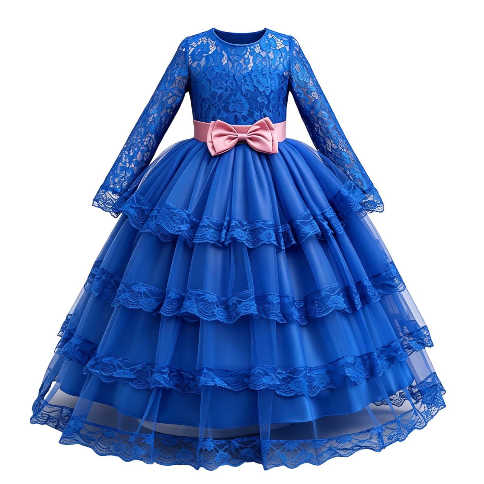 Generisch Festliches Kleid MäDchen - Elegantes Partykleid für Kleinkinder Leichtes mehrlagiges Mesh-Kleid mit vollständig gefüttertem Oberteil weicher Satinschärpe