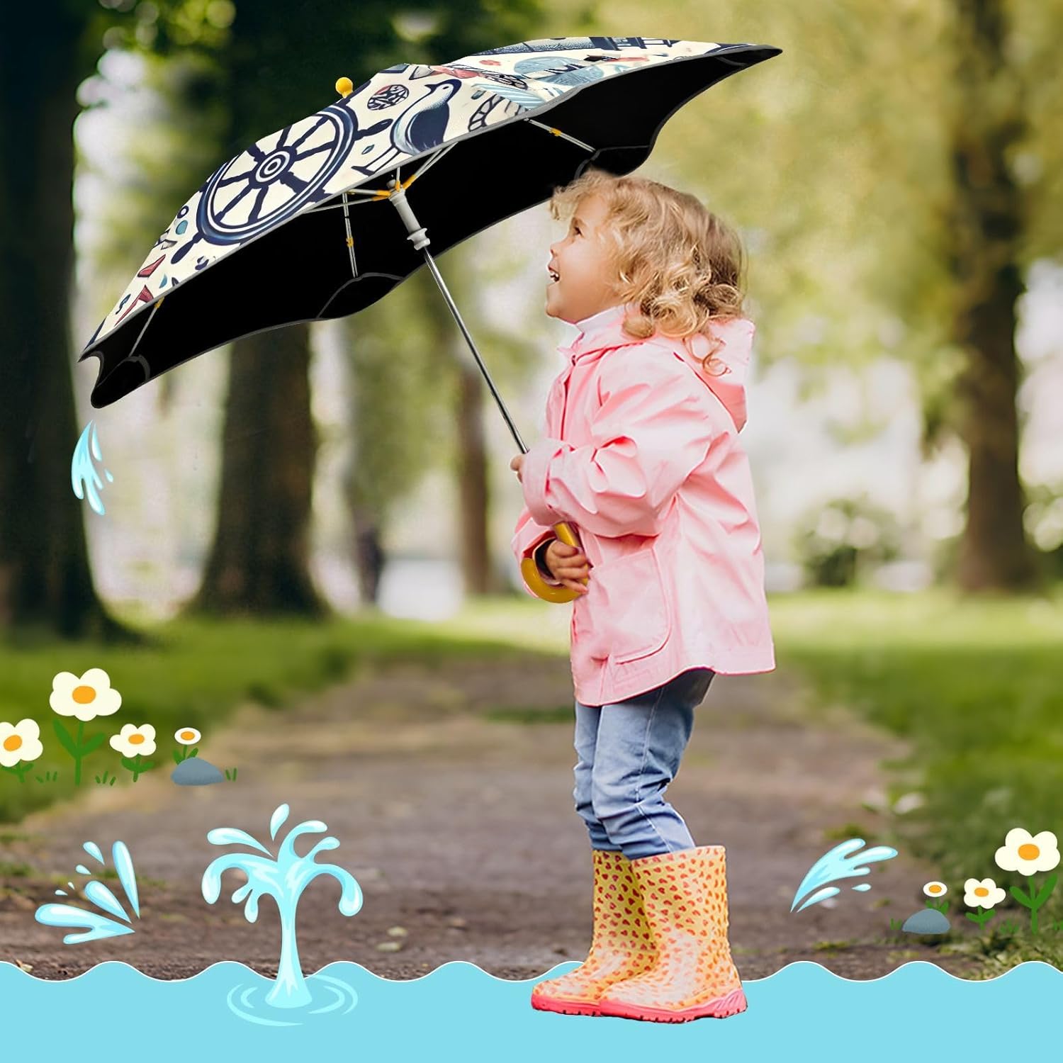 ODAWA Kids Umbrellas for Girls Dragonflies and Butterflies Kid Umbrella, J Handle Golf Stick Umbrella