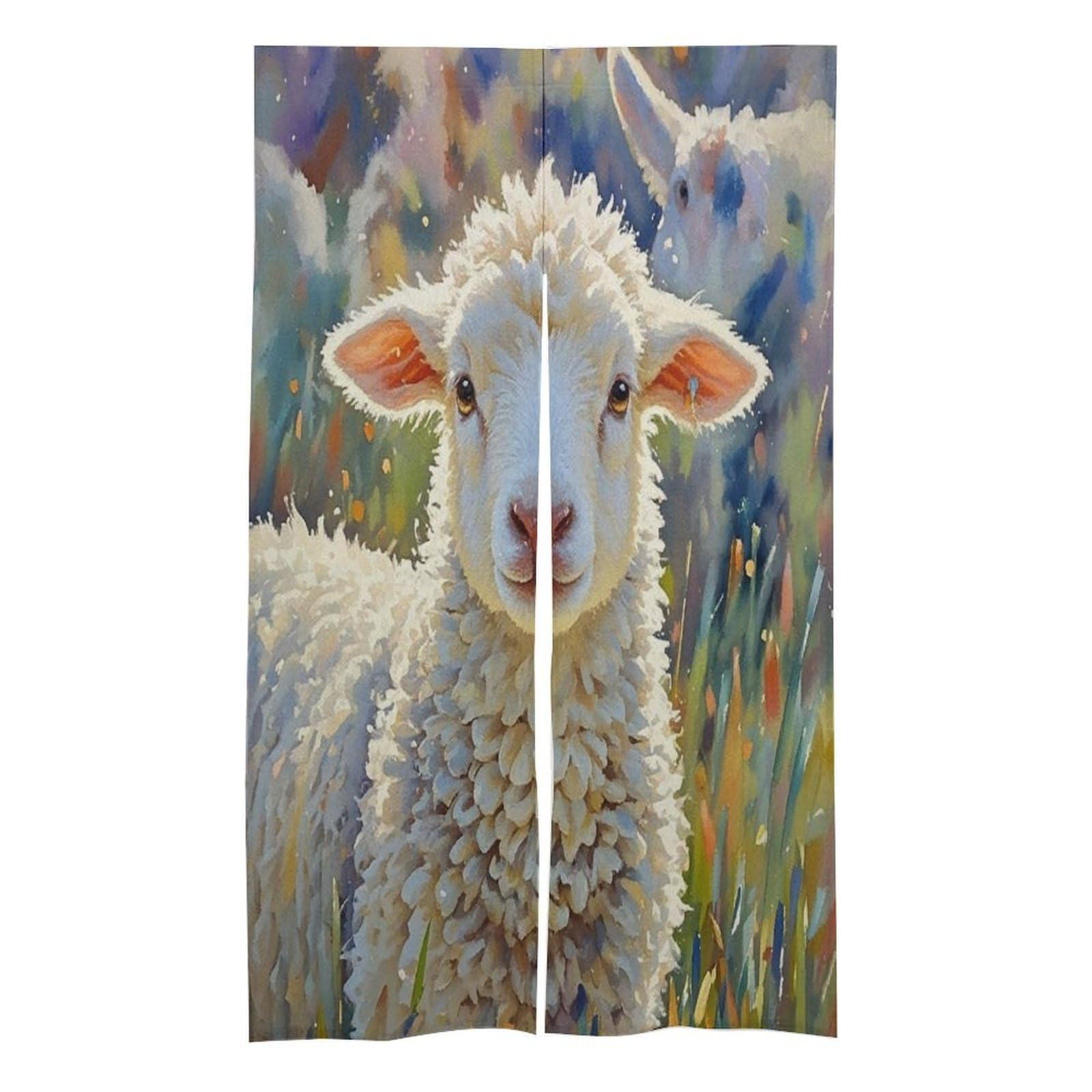 FekiLoot Color Sheep Door Curtain Splice Japanese Style Theme Blackout Doors Cover Hemp Door Tapestry Temperature Protection Barrier Doors Screen for Various Rooms 17W X 57L Inch
