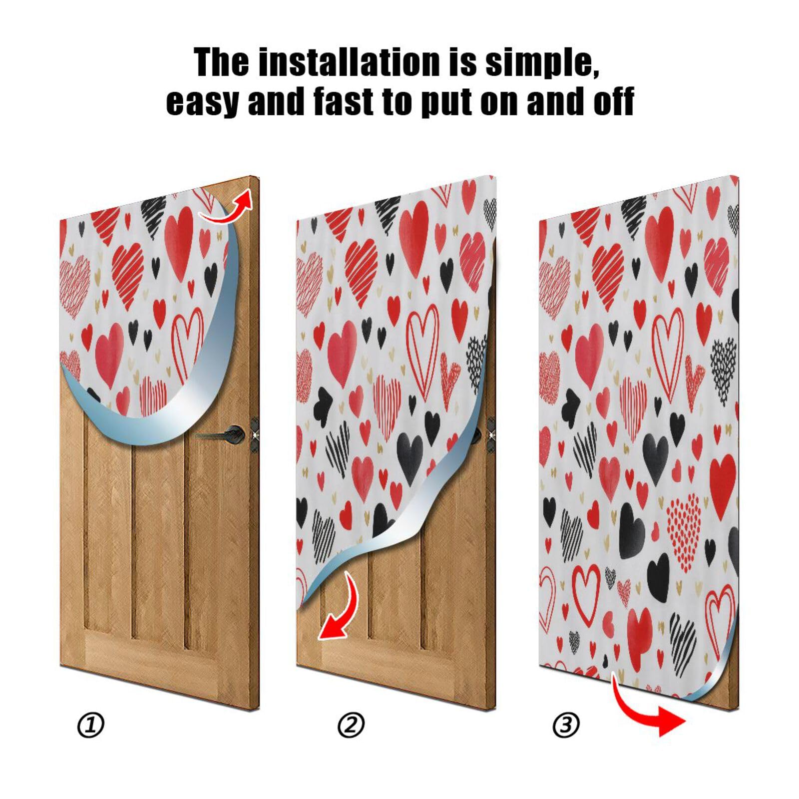 FLildon Red Black Hearts Valentine's Day Door Cover Decoration, Party Accessory Porch Decor for Festive Ornament Room Door Covers 35 x 79 Inch