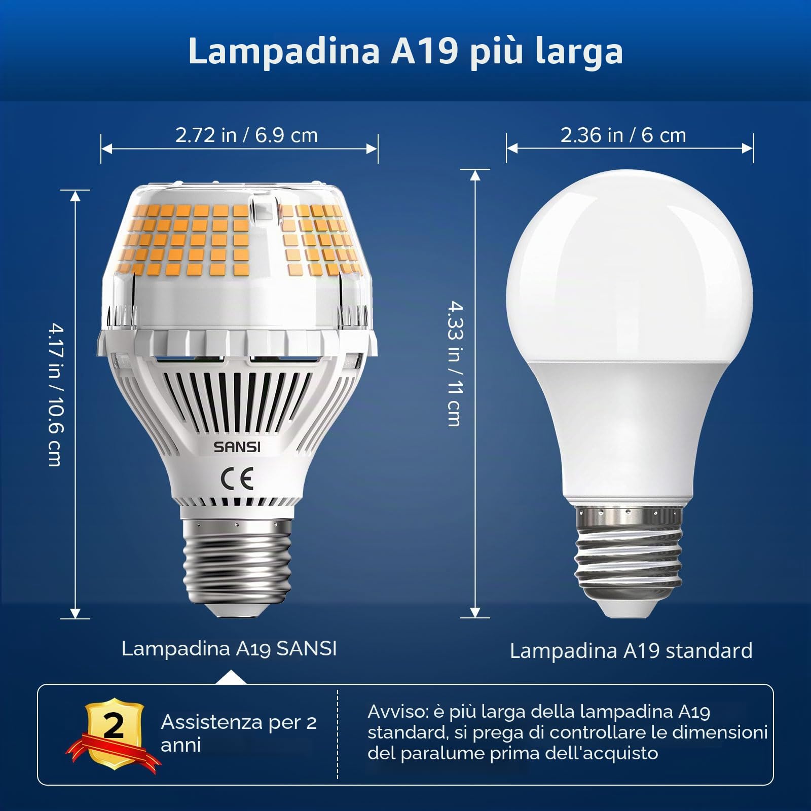SANSI 35W Lampadina LED E27 a Risparmio Energetico, 300W Equivalenti A19 Lampada LED 5000LM 3000K Bianco Caldo, Angolo del fascio di 270° per Ufficio, Officina, Garage, Non Dimmerabile