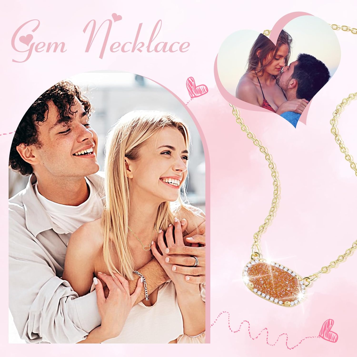 Women's Gold Necklace With Natural Druzy Pendant And Adjustable 14K Gold-Plated Chain Elegant Jewelry for Women - Image 5