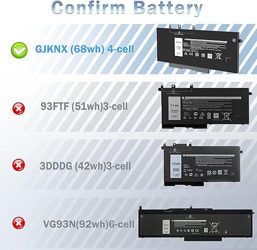 Miniatura 5 de GJKNX - Batería de 68 WH 7.6 V para Dell Latitude 5480 5490 5580 5590 5280 5491 5488 5591 5495 E5480 E5490 E5580 E5590 Precision 3530 3 Serie 520