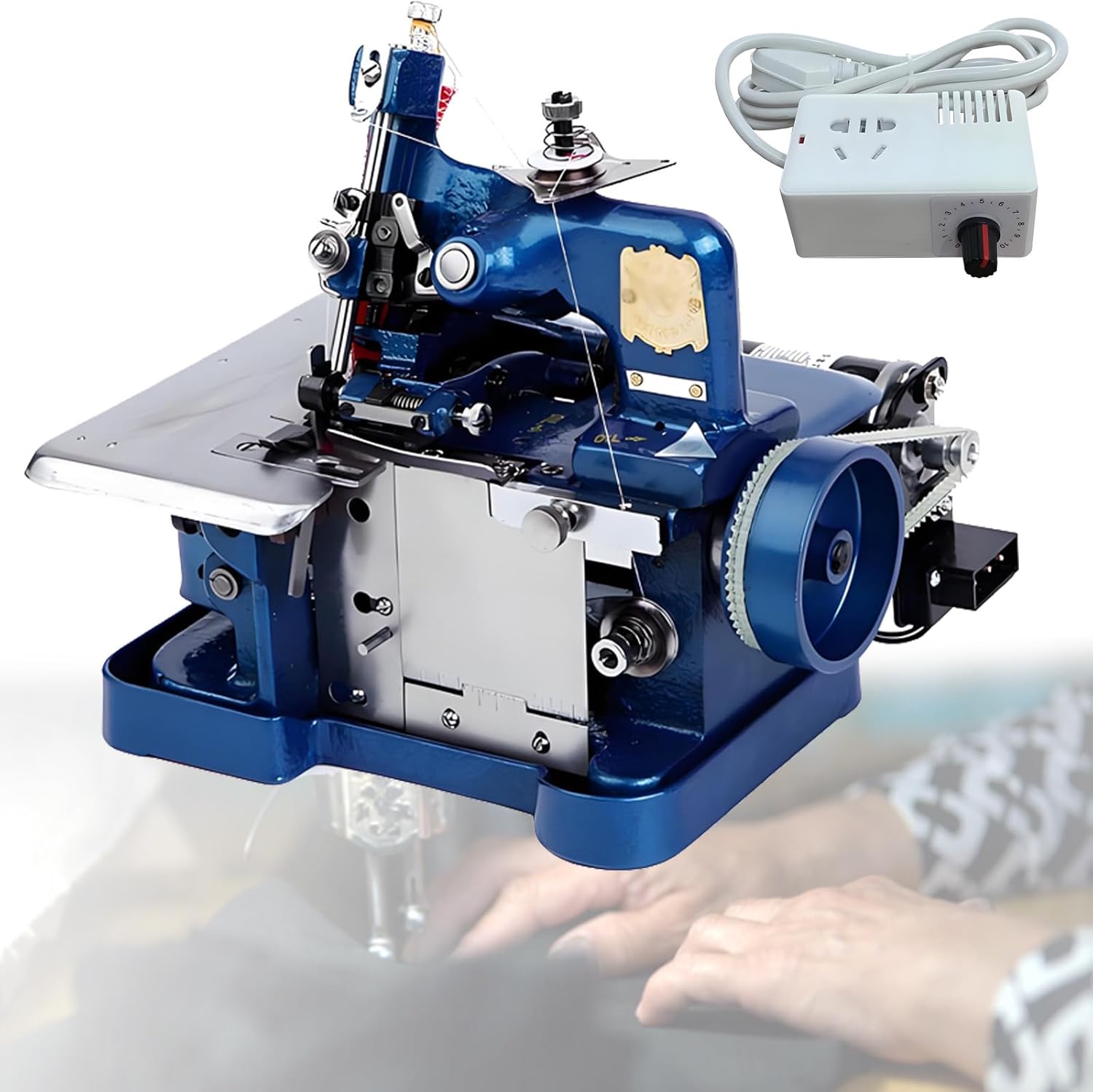 Industrial Overlock Sewing Machine - Metal Frame Serger & Overlock Machine with 3 Stitch Capability & Speed ​​Regulator for Knitted Fabric Jeans Tents & Goods, 3000 Stitches/Minute Blue