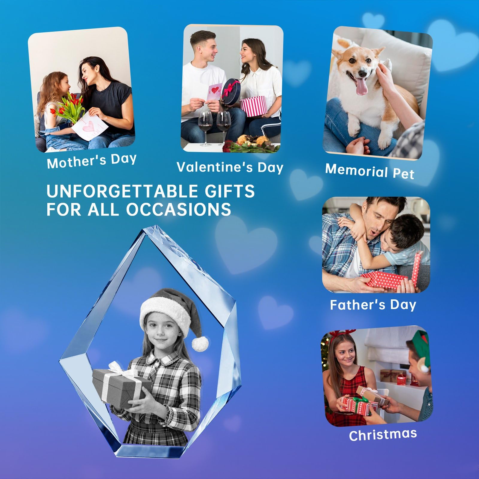 Cubos de fotos de cristal 3D grabados con láser para fotos, decoración de mesa de Navidad, regalo personalizado para ella, él, mamá, papá, padre, regalo para parejas de cumpleaños