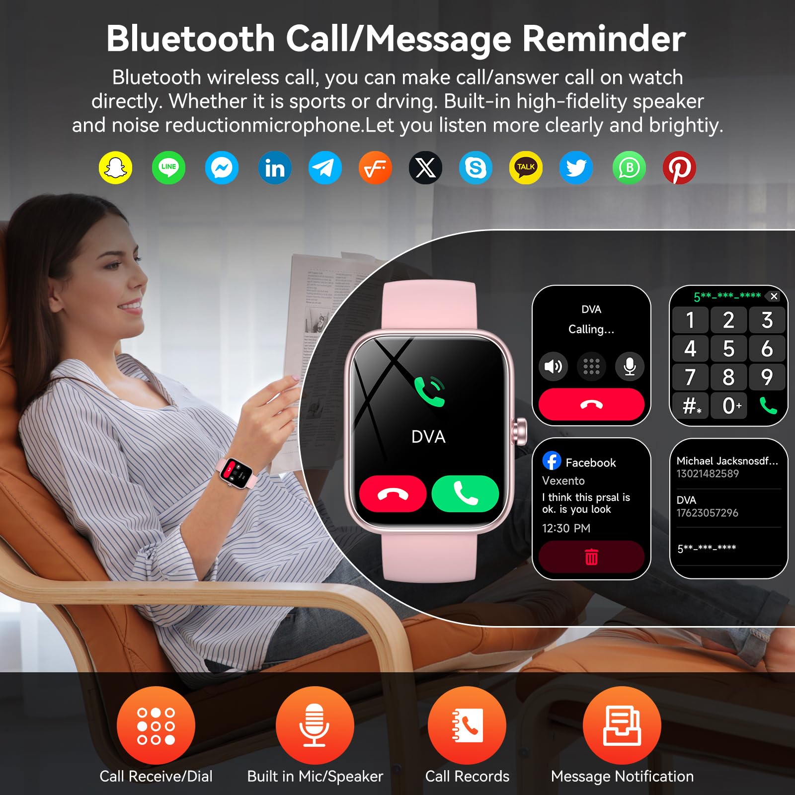 BOOOMIC Smart Watch per uomo e donna con Alexa integrato, per effettuare e rispondere alle chiamate, touch screen HD da 1,83 pollici, fitness tracker con oltre 120 modalità sportive, punteggio del