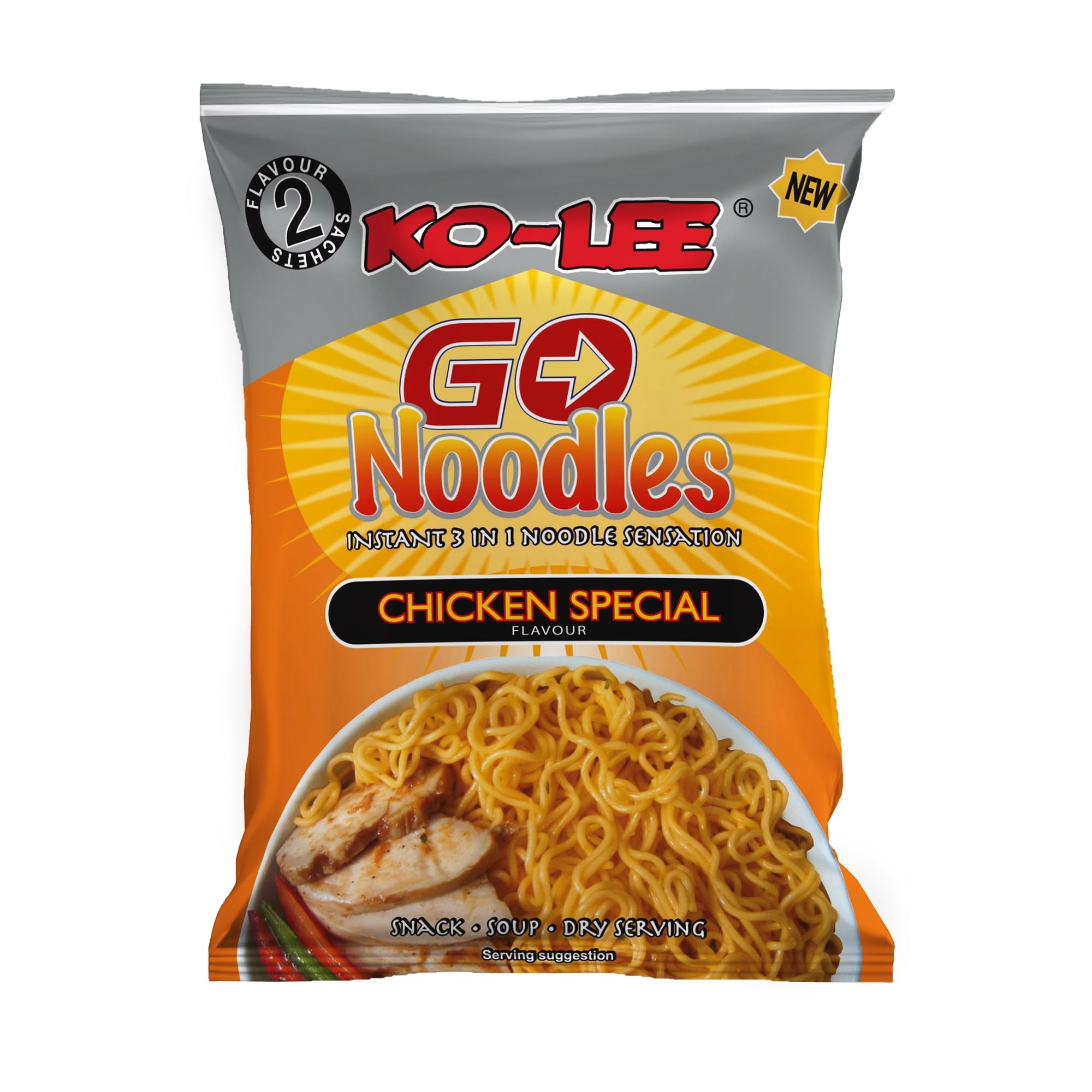 KO-LEE Crunch & Munch Instant Noodles –Special Chicken Flavour | 3-in-1 Snack, Stir-Fry or Soup | MSG-Free | 85g (Pack of 24)