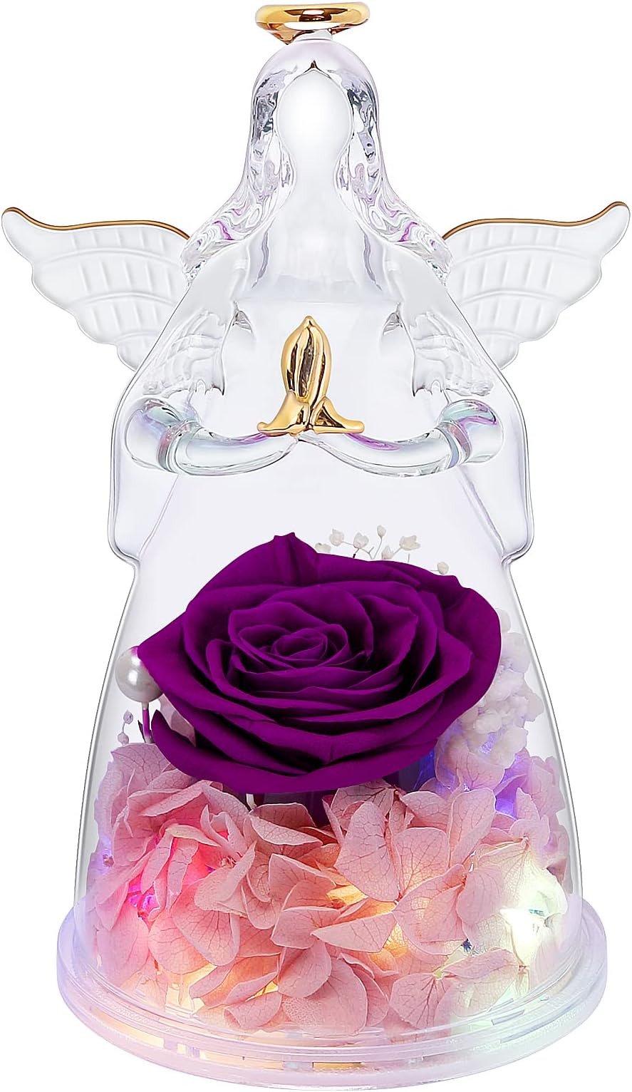 Women Gifts For Valentines,Preserved Purple Rose Gifts For Mom,Glass Angel With Real Rose Birthday Gifts For Women,Light Up Angel Rose Gifts For Wife,Angel Figurines Gift for Women Anniversary