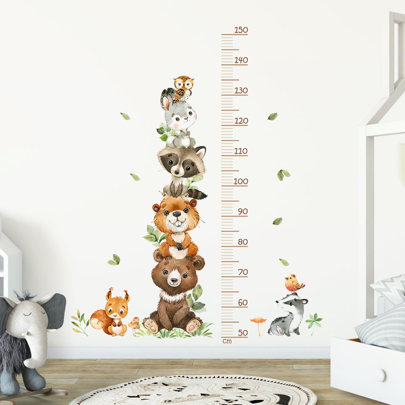 Toise Murale Enfant 50-150 cm - Tableau de Hauteur Animaux de la Forêt - Stickers Muraux pour Crèche