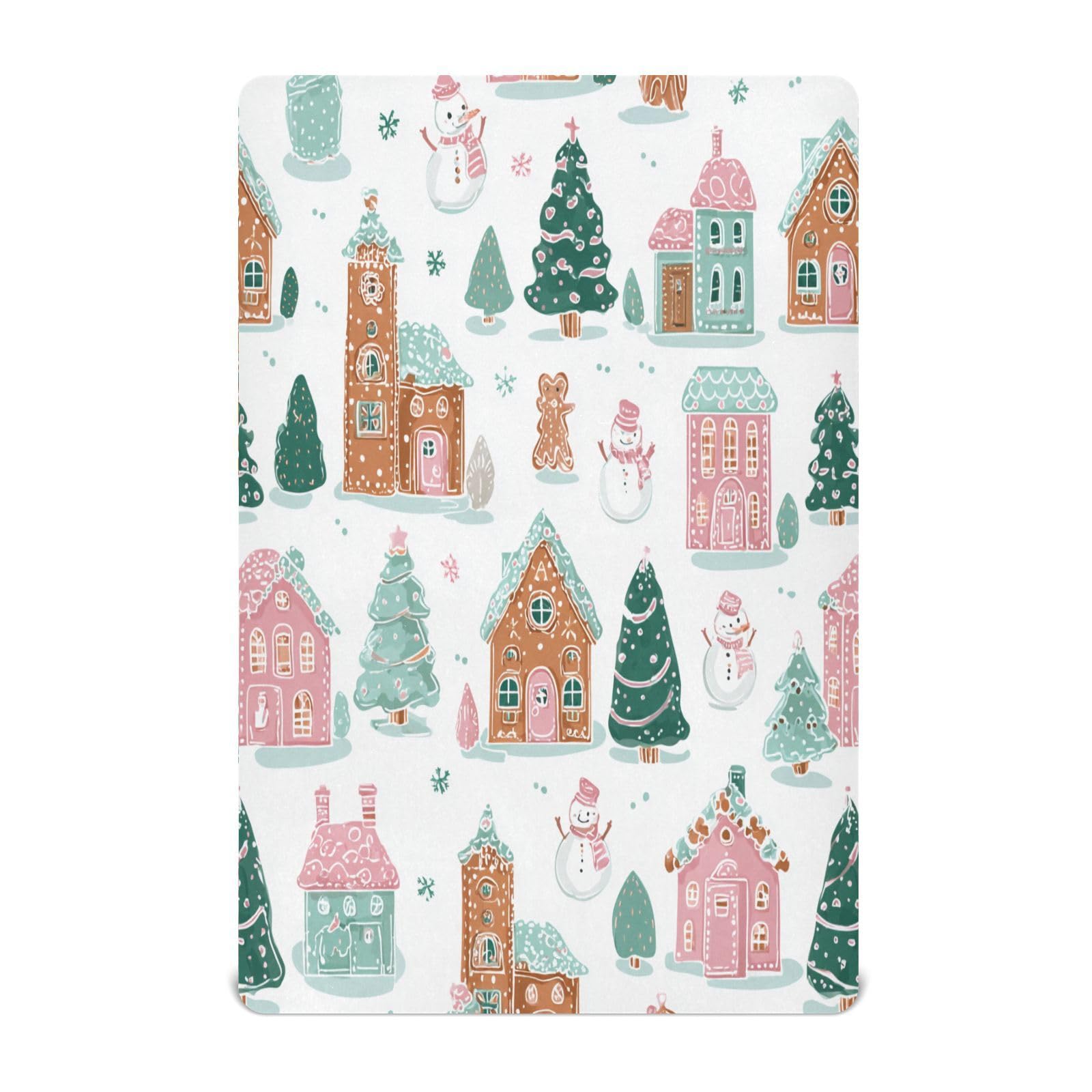 Ttgoth Christmas Gingerbread Baby Crib Sheet Soft & Breathable Crib Fitted Cot Sheet for Toddler Bed Mattress & Baby Bedside Crib Mattress, 71x132 cm
