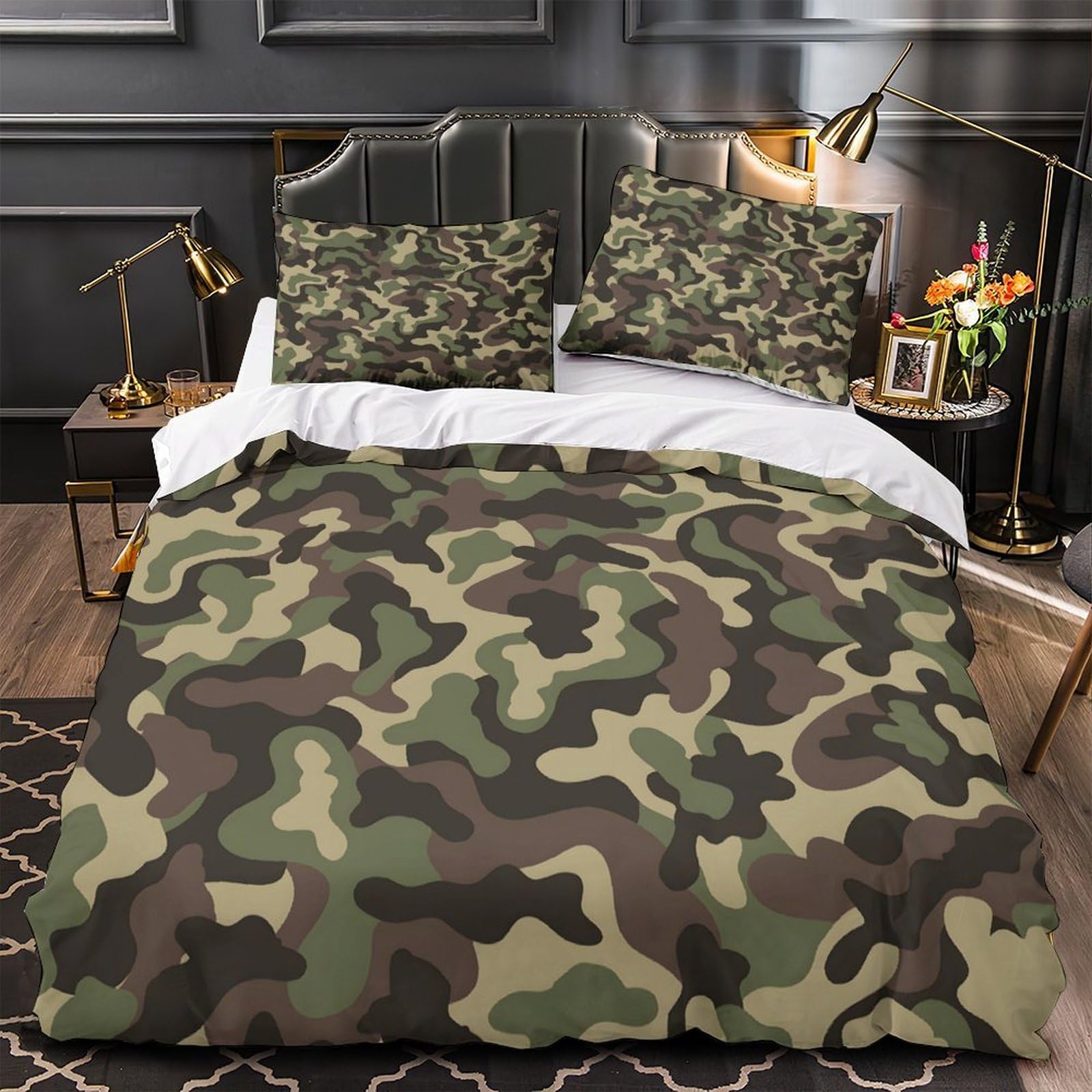 Parure de lit douce camouflage pour éliminer l'inconfort nocturne sur lit king size 3 pièces