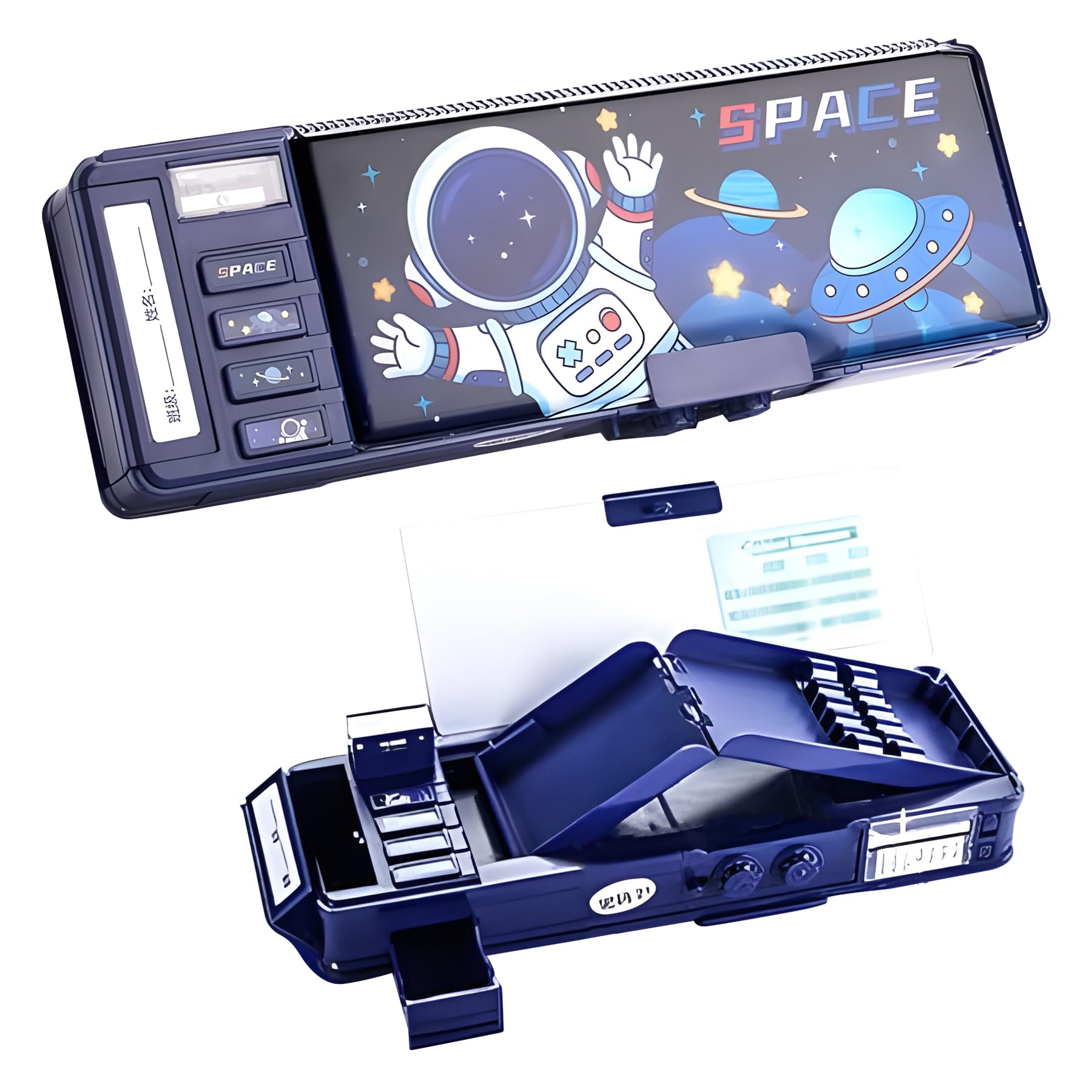 WISHKEY Space Theme Pencil Box for Kids, Dual Side Pencil Box with Magnetic Lock, Multifunctional Case with Pencil Holder, Built-in Sharpener, Storage Compartments for Eraser (Pack of 1, Blue) (B0DHDBKVF5) Amazon Price History, Amazon Price Tracker