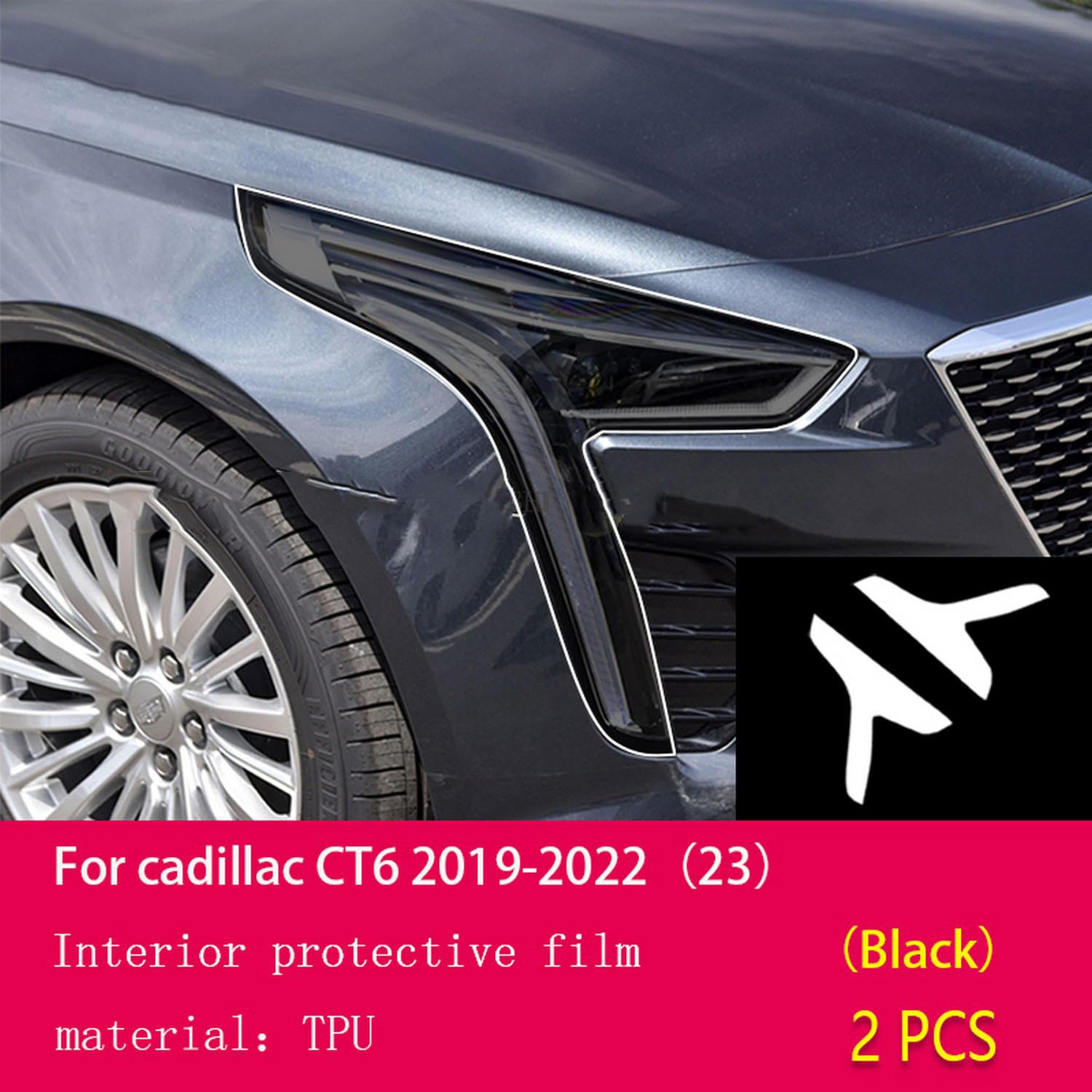 Reflektory samochodowe Przezroczysta/przydymiona czarna folia ochronna TPU Odporna na zarysowania Kamień przeciwpiaskowy PPF, do Cadillaca CT6 2019-2023