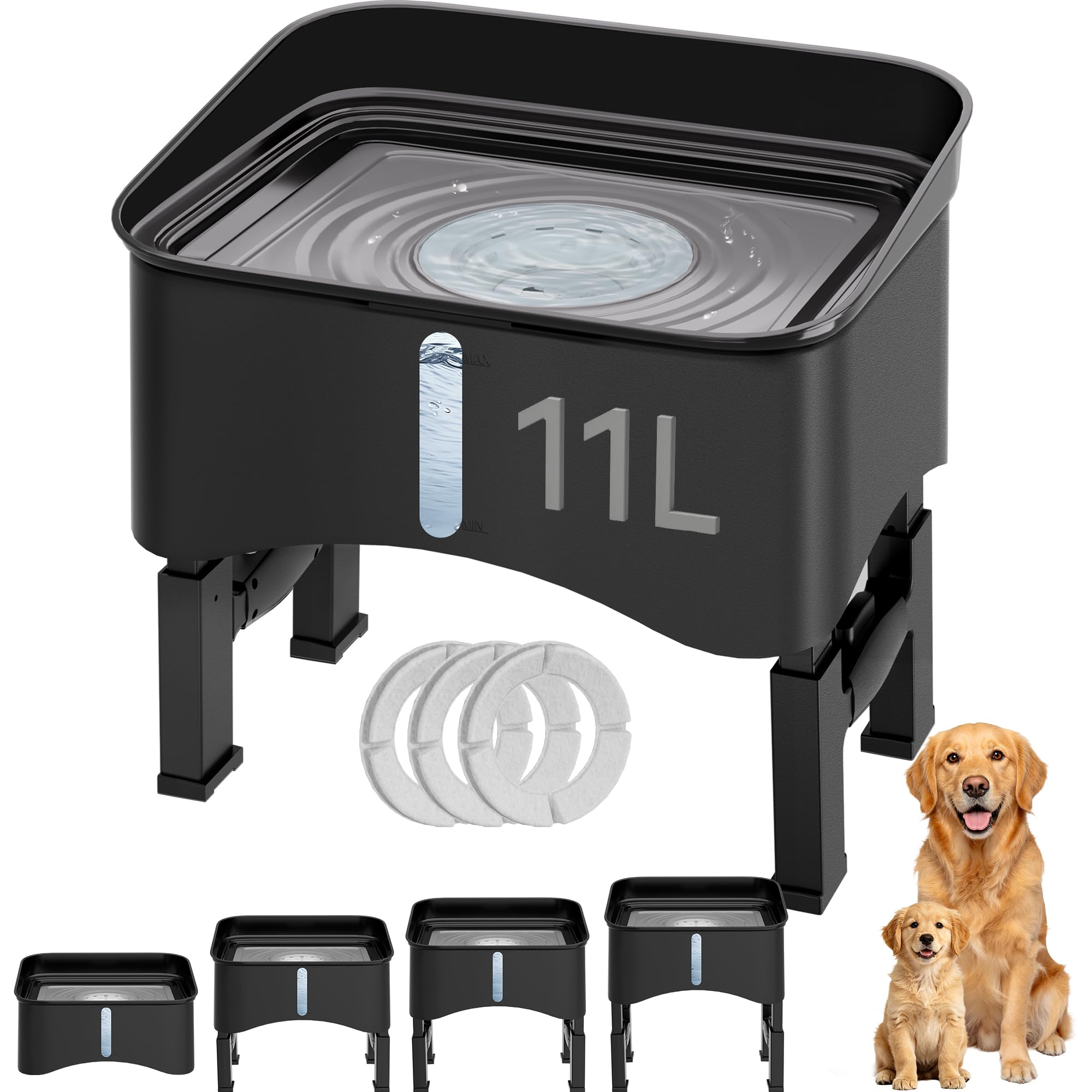 UPSKY 2.9Gal No Spill Dog Water Bowl, 4 Height Adjustable Elevated Bowl