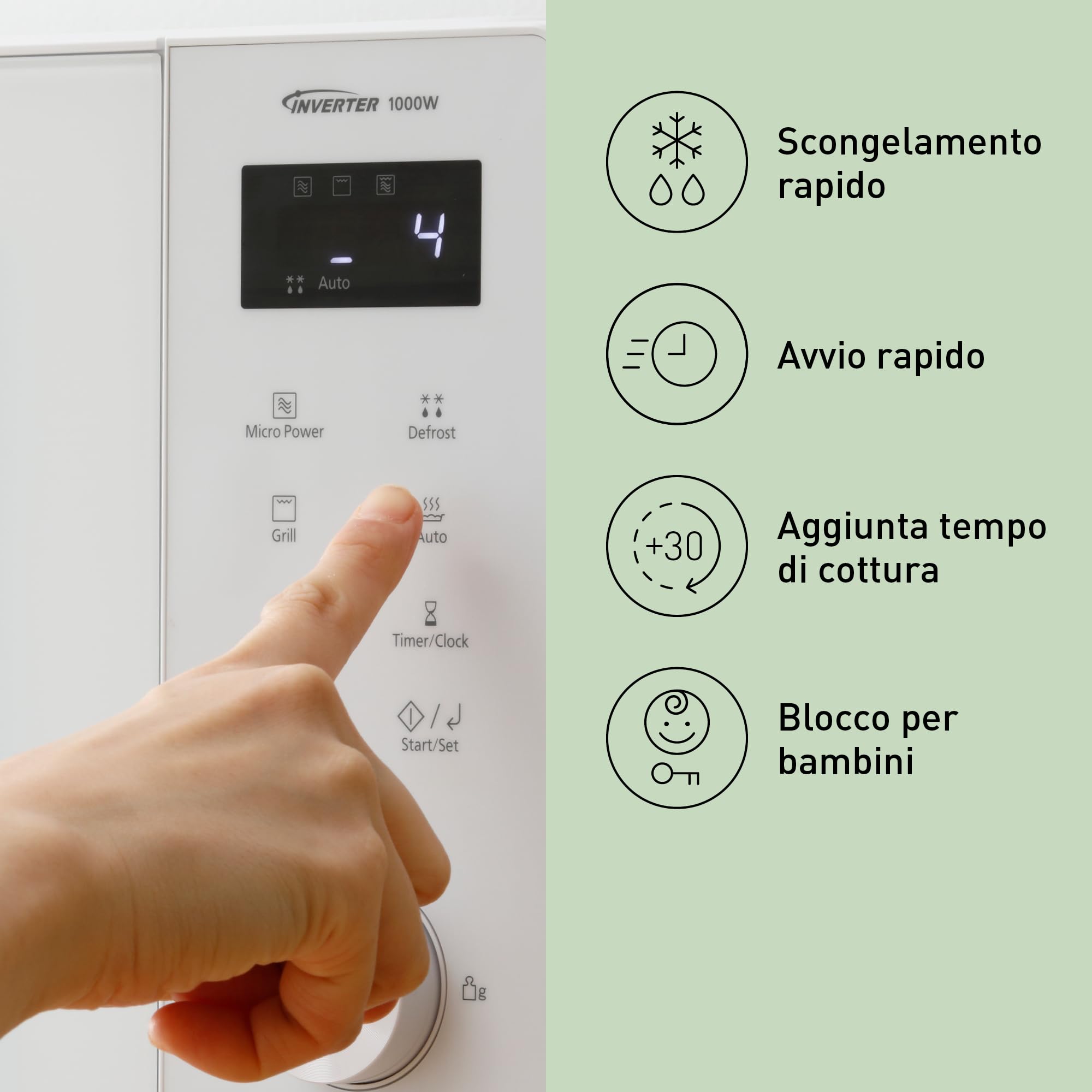Panasonic NN-GD34QWEPG Forno Microonde con Grill 29L, 1000W, Scongelamento Automatico, Cottura Combinata, Timer, Bianco