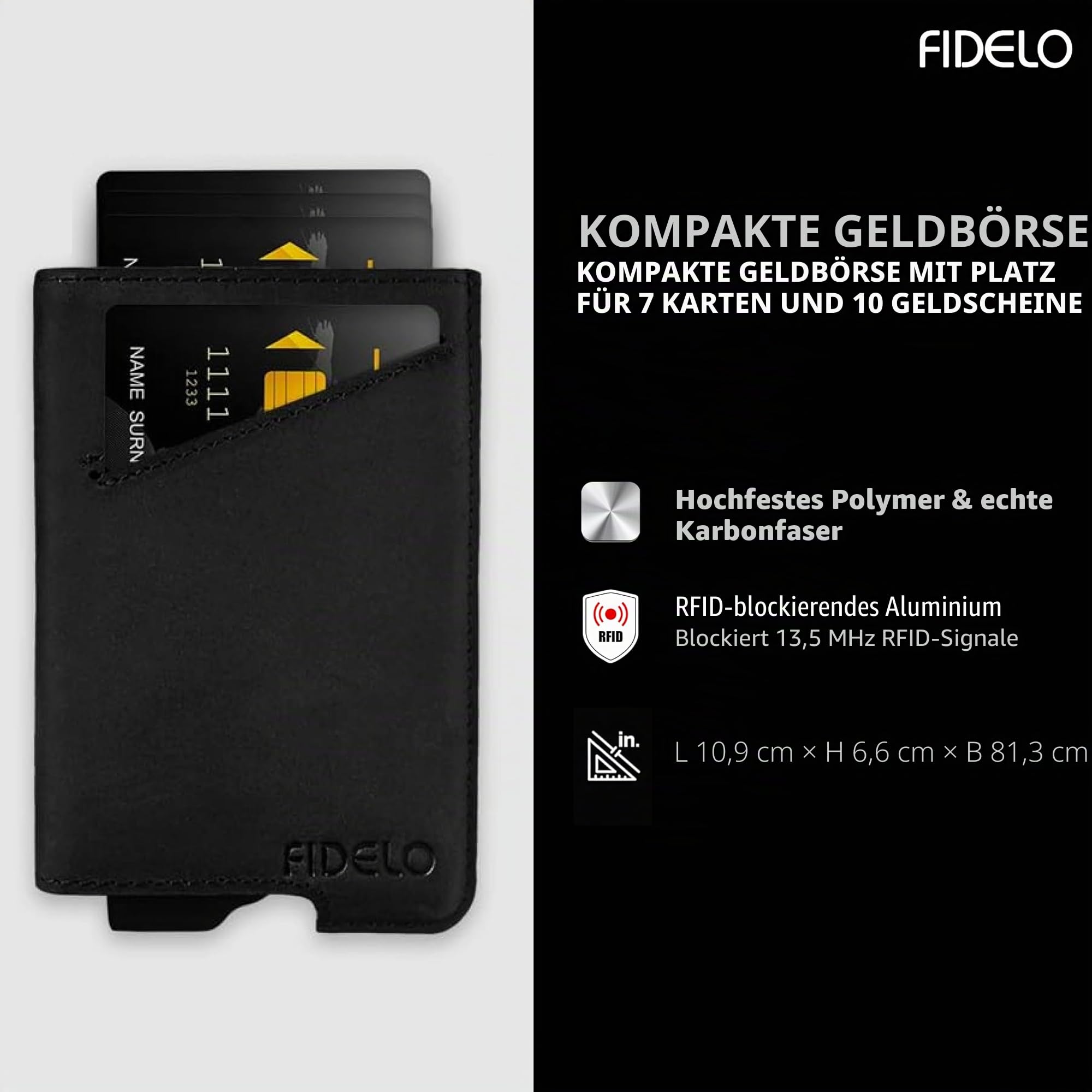 Fidelo Karbonfaser-Minimalistische Brieftasche – Schlankes Kreditkartenetui, Geldscheinklammer-Geldbörsen für Herren – Leicht und kompakt