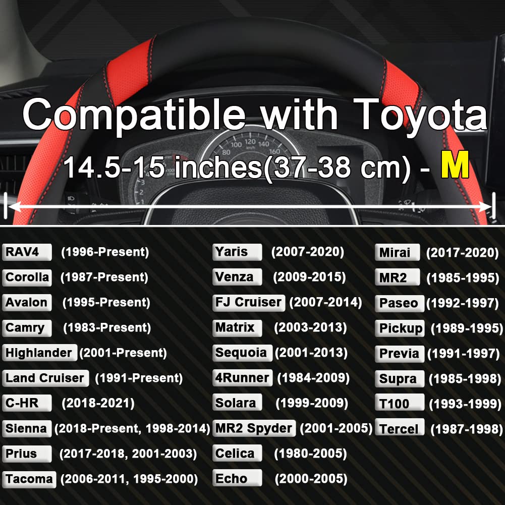 West Llama Pokrowiec na kierownicę samochodu, dostosowany do samochodów Toyota, SUV, o średnicy zewnętrznej 38 cm, antypoślizgowy i wygodny uchwyt, czarny + czerwony)
