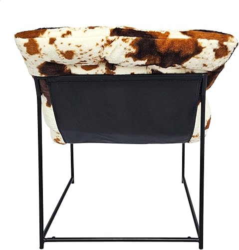 Miniatura 6 de GIA Silla decorativa moderna de mediados de siglo para sala de estar, dormitorio y oficina, juego de 1, tapizada en piel sintética marrón y blanca