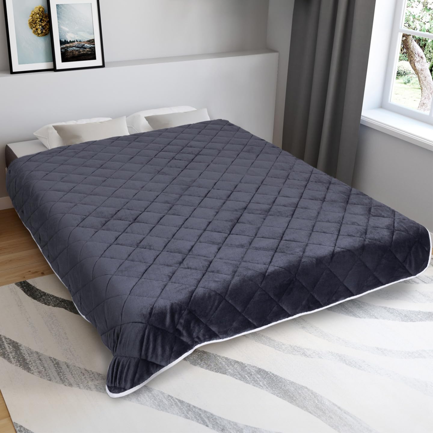 IDMarket - Couverture lestée 150x200 CM Celeste biface Polaire Gris et Blanc 7 kg