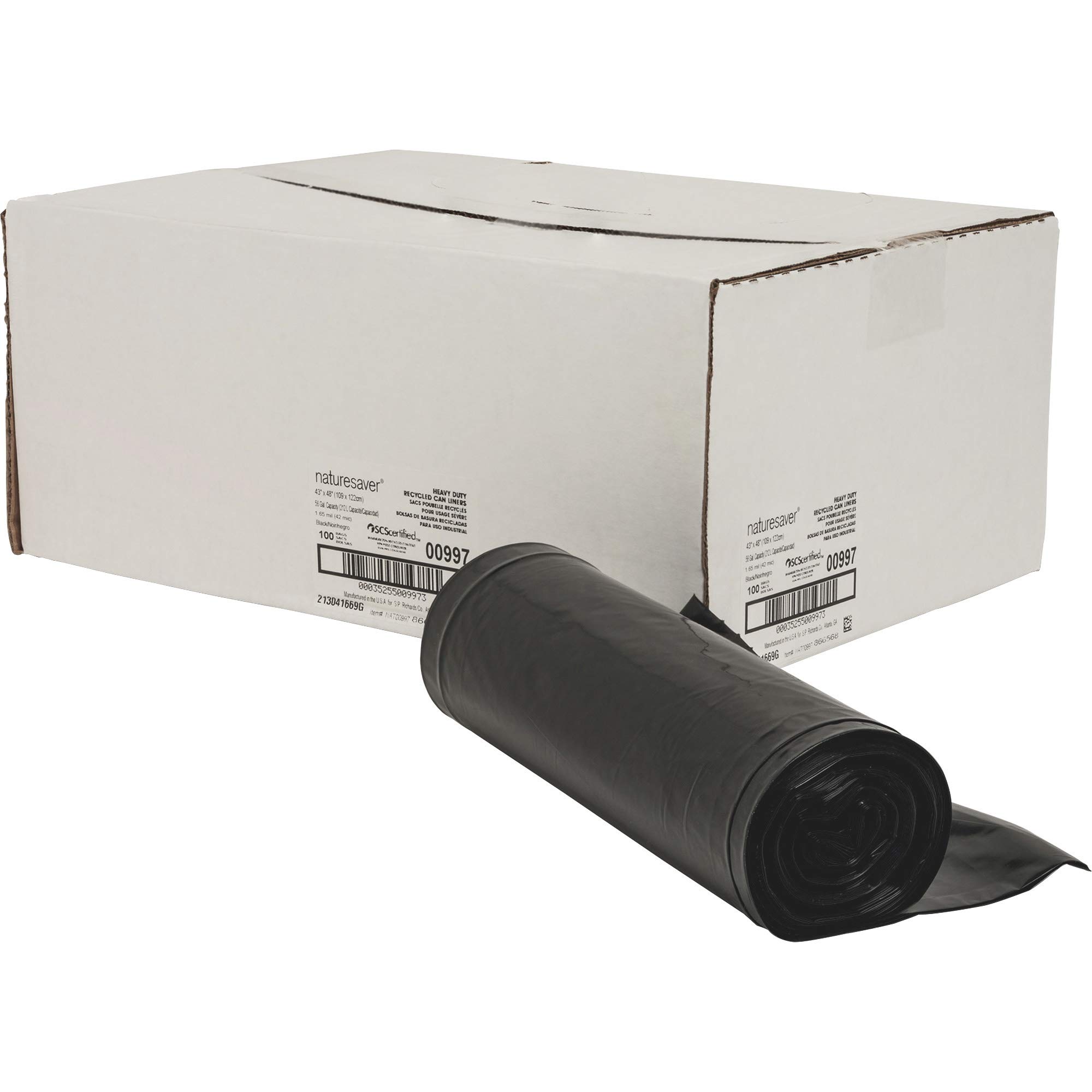 Black Low-Density Recycled Can Liners by Nature Saver – X-Large, 56.0 gallons, Plastic, Black, Pack of 100