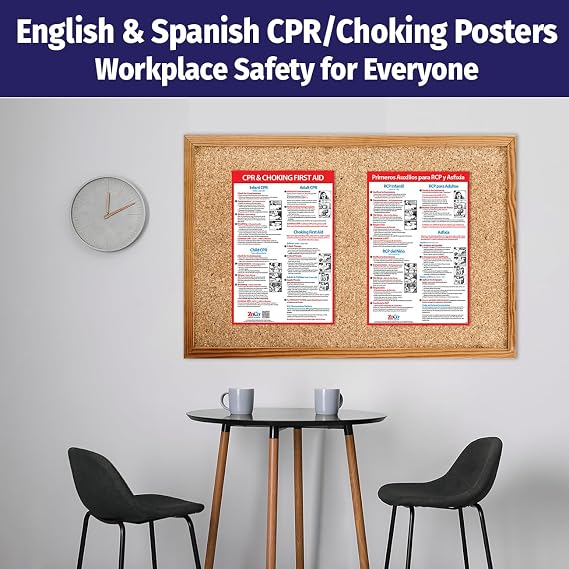 ZOCO CPR & Choking First Aid Posters (2-Pack, English & Spanish) Laminated 12x18 Compliance Signs Restaurant, Workplace, School Nurse Office, Daycare, Medical Clinic Wall Charts