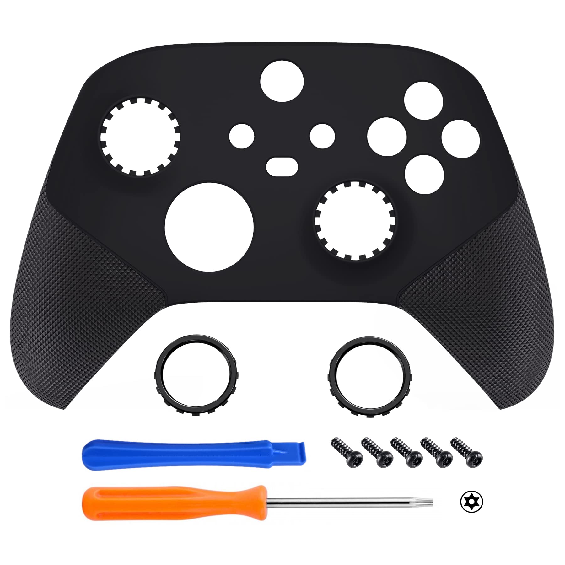 eXtremeRate ASR Version Case & Akzentringe für Xbox Series X/S Controller, DIY-Ersatz Gummiert Griff Faceplate Gehäuse Set für Xbox Core Controller(Schwarz)-Ohne Gamepad