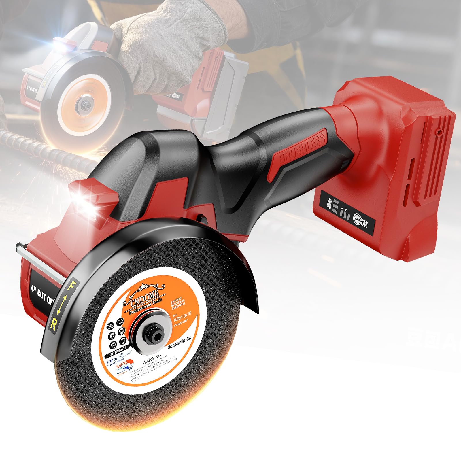 cordless cut off tool compatible with milwaukee 18v battery, 4" cutoff tool 18,000 rpm brushless motor with 3 variable speed, 7 blades, mini saw for cutting wood, metal, plastic(tool only)