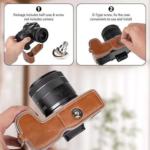 Miniatura 5 de MUZIRI KINOKOO Funda para cámara réflex digital Canon EOS R8EOSR8, estilo retro de piel sintética Canon EOS R8 Funda protectora con agarre de mano y