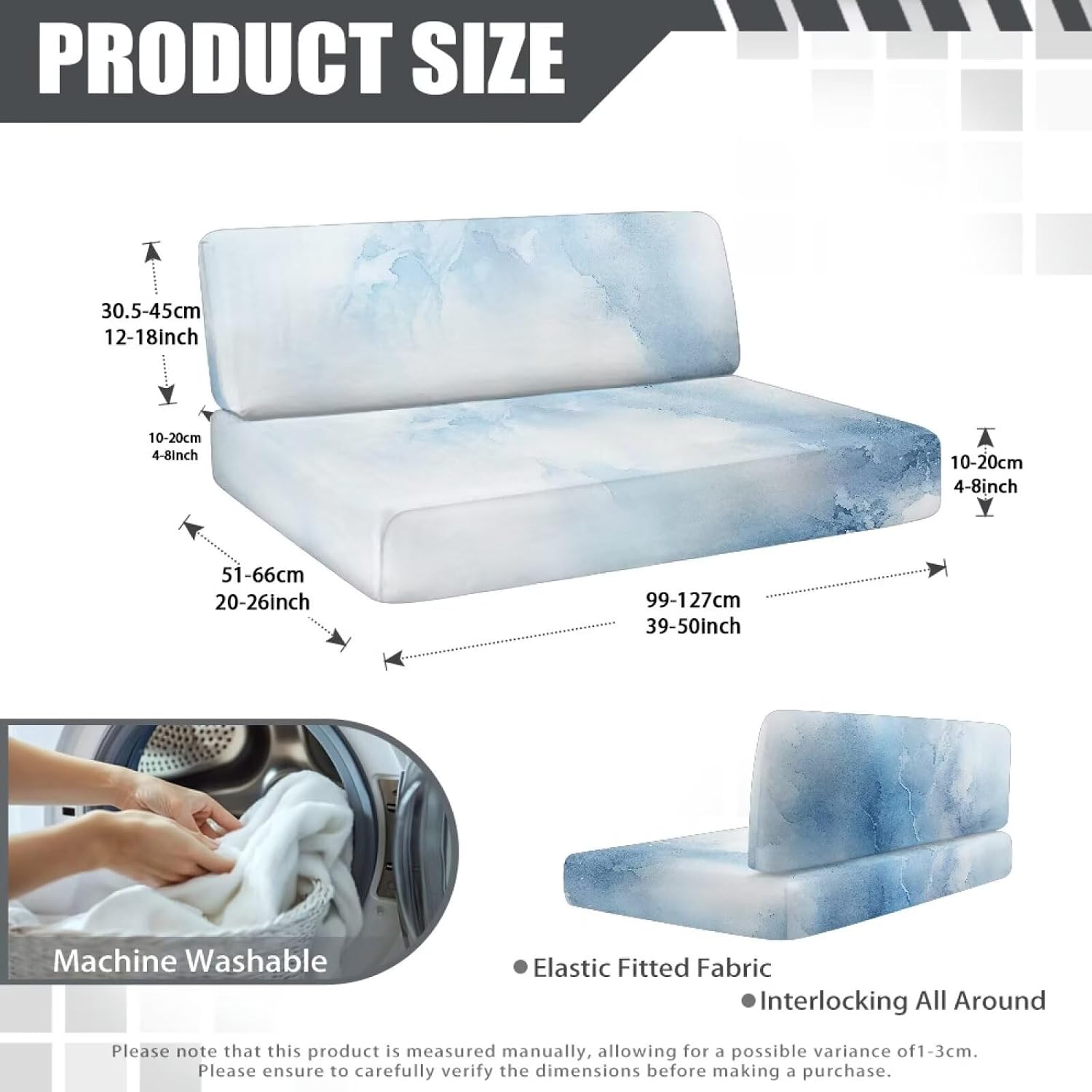 Blue White Tie Dye 2pcs RV Dinette Cushion Covers Stretch Loveseat Slipcover RV Sofa Cover Furniture Protector Kids Pets Friendly Couch Cover for Cushion
