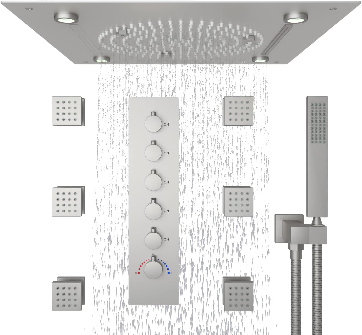 Enga Shower System With Spa Body Jets, 20 Inch LED Waterfall Atomizing
