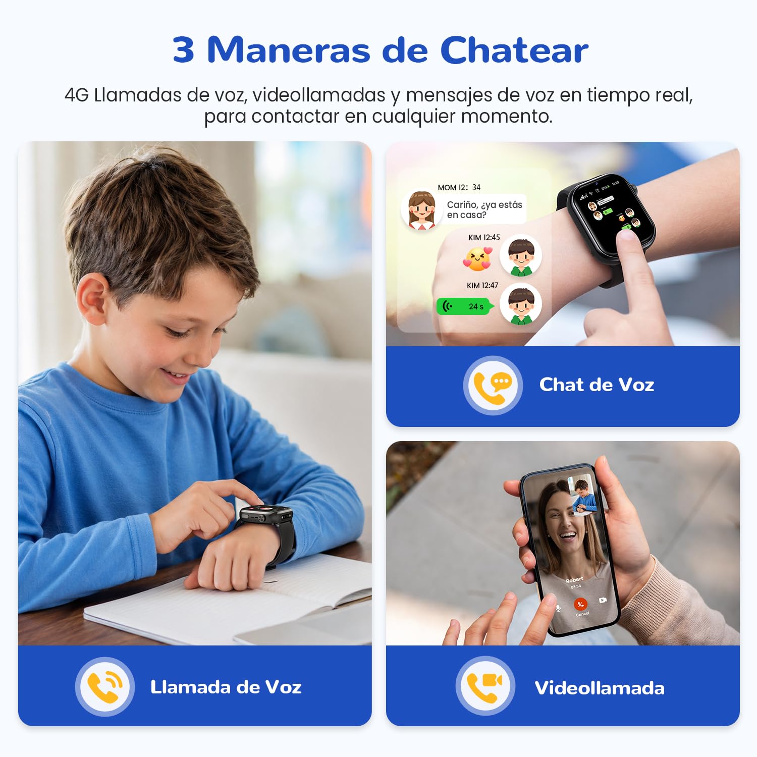 4G Reloj Inteligente Niño con GPS y Llamadas, Doble Cámara, Linterna, Negro