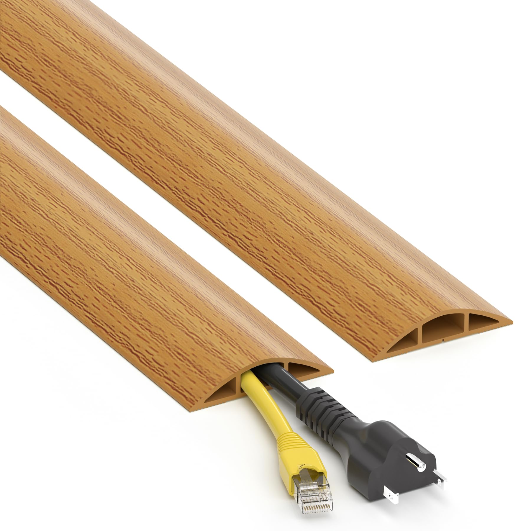 ZhiYo 4ft Floor Cord Cover, Cable Cavity 0.6" W x 0.32" H, Yellow Oak Wood