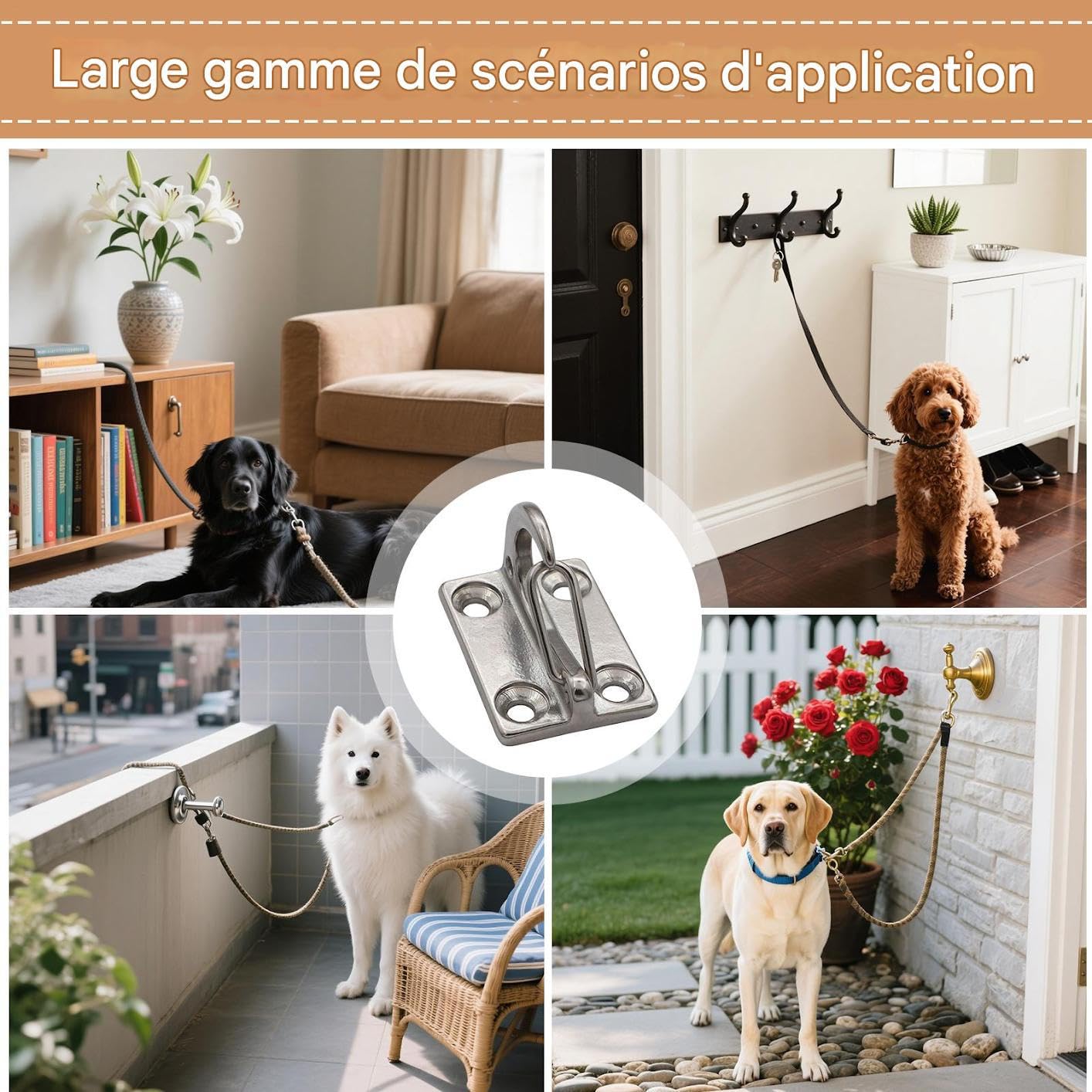 Crochet de Traction pour Chien à Fixer au Mur, Crochet Murale pour Attache Grande Laisse Chien, Accessoires Antirouille pour Animal de Compagnie pour Maison et Garage