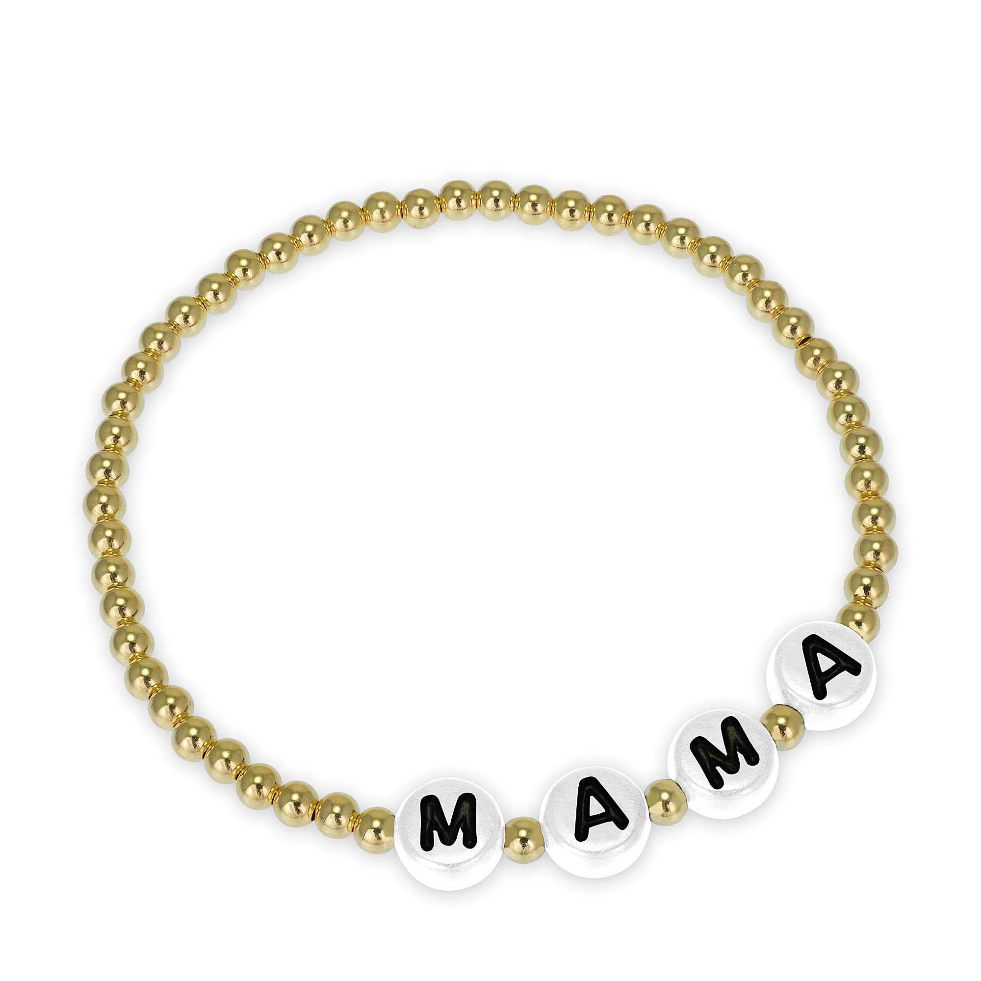 Mama White Beaded Bracelet 14kt Gold Filled Beaded Stretch