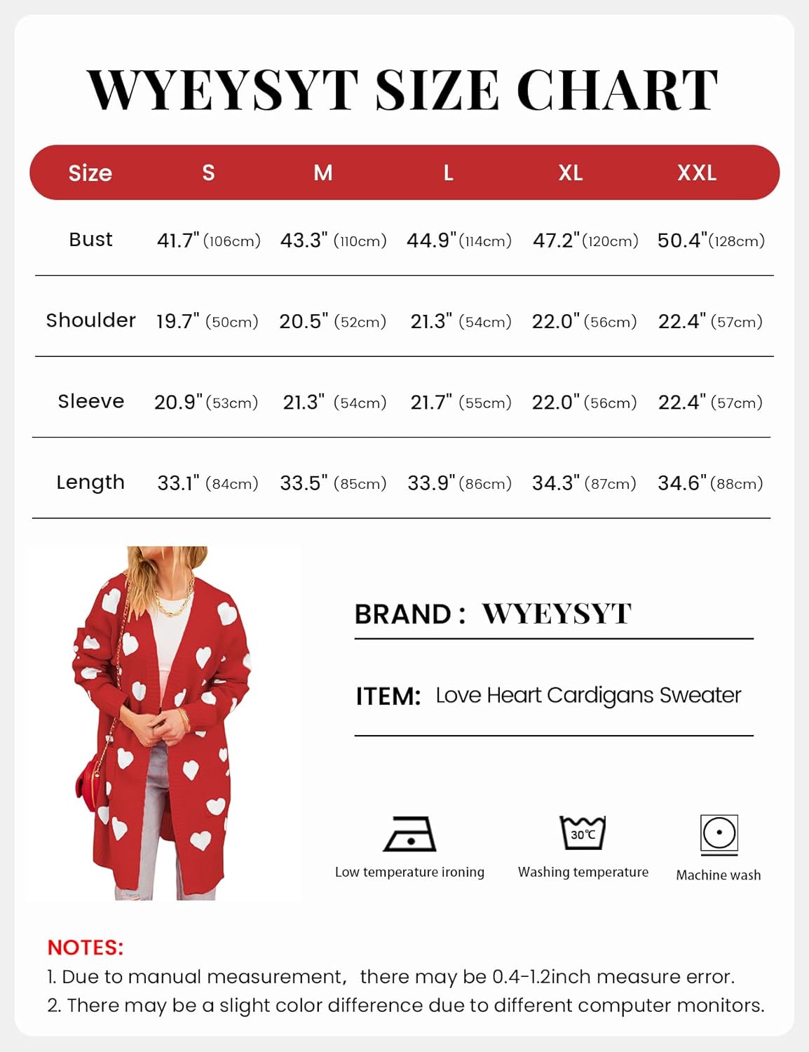 Wyeysyt Women Valentines Sweaters Heart Cardigan Long Chunky Knit Cardigan Sweaters - Image 5