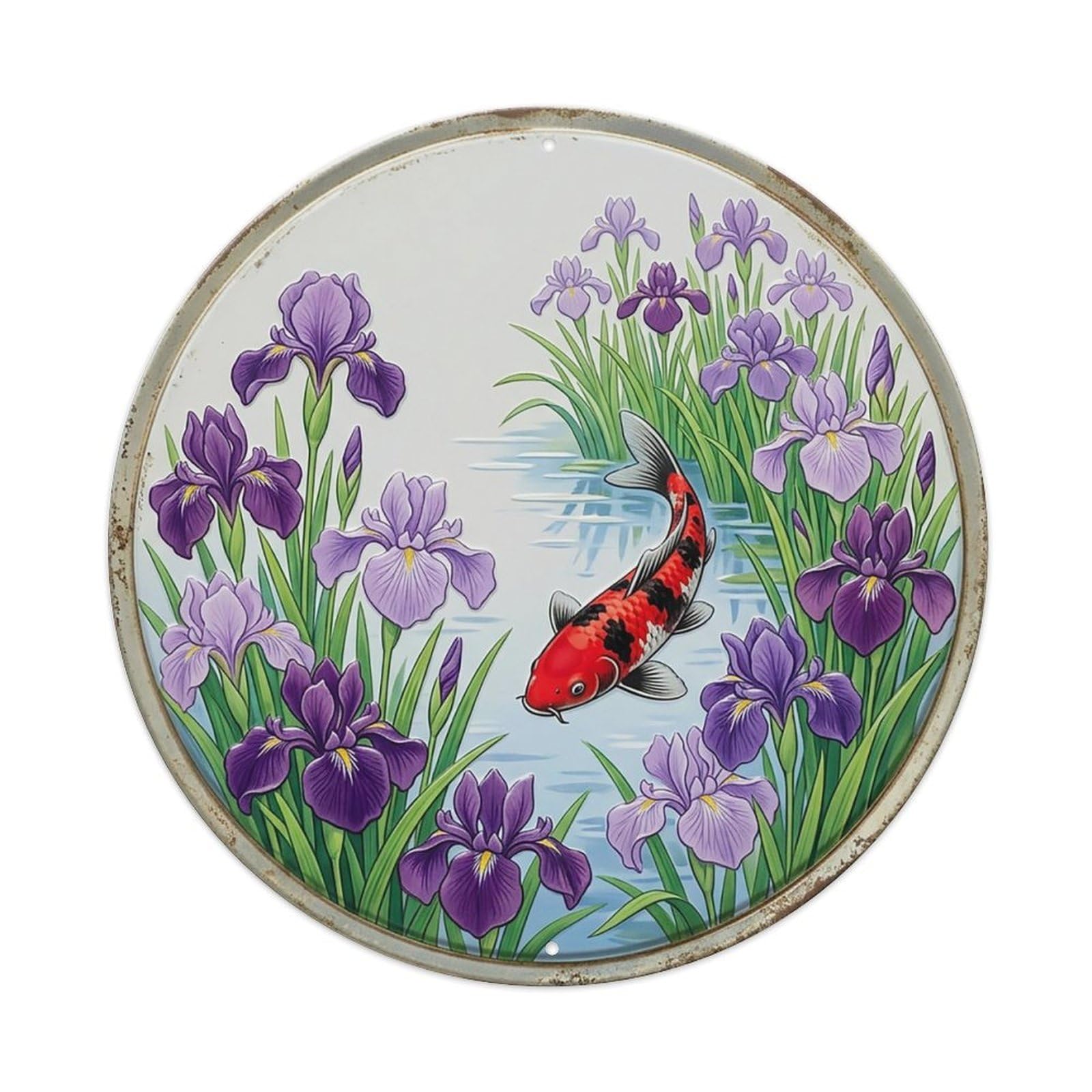 Iris Bloom Spring Pond Koi Fish Metal Tin Sign
