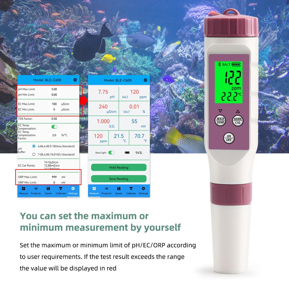Bolígrafo probador de calidad del agua, 7 en 1, medidor de pH/TDS/EC/ORP/S.G/salinidad/temperatura para agua potable, pecera, acuario, piscina, herramienta de prueba de alta precisión