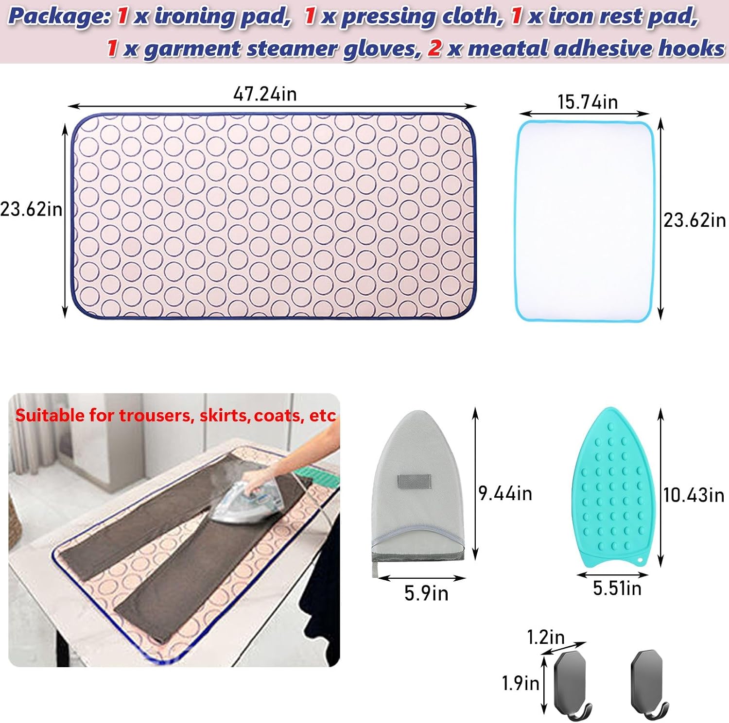 Portable Ironing Mat for Table Top Large Over The Door Steamer Pad for Clothes Counter Ironing Board Heat Resistant Iron Mat Travel Steam Board 47.2x23.6in