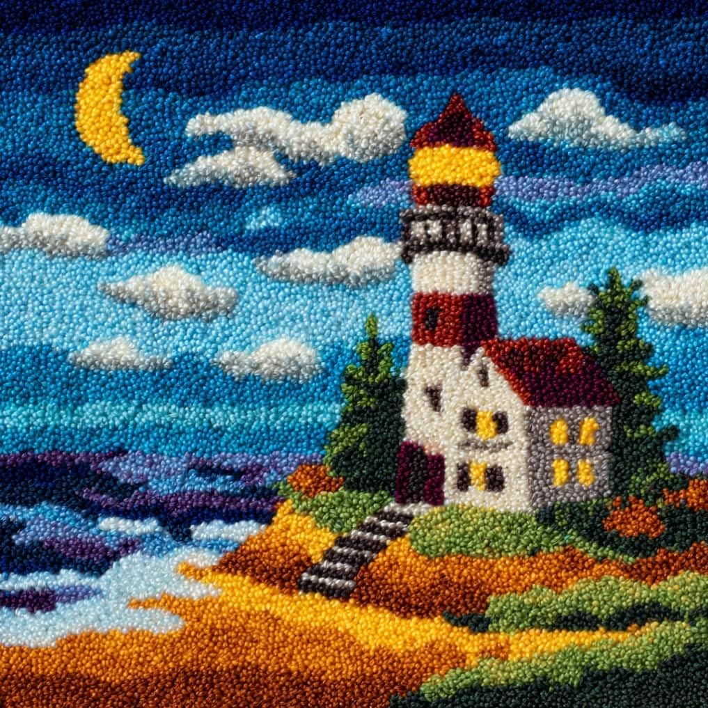 kitphoenix Lighthouse DIY Crochet Pillow Kit, 43x43cm Knitted Cushion Material Set