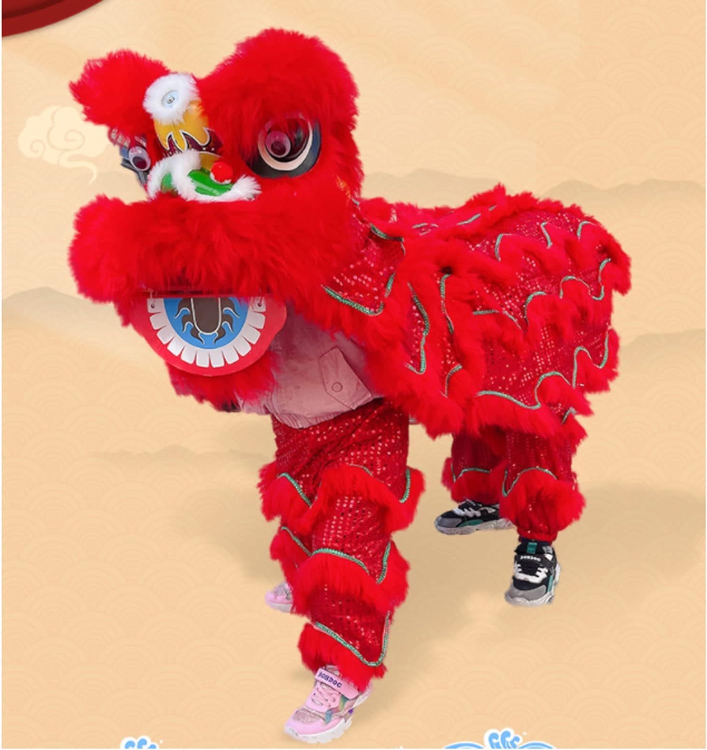 Drago Cinese per Feste Costume da Ballo Cinese del Drago, Leone, Set di Oggetti Scena per La Danza, attività All'aperto con Testa Feste Cinesi in Italia(Rot,38 * 140cm)