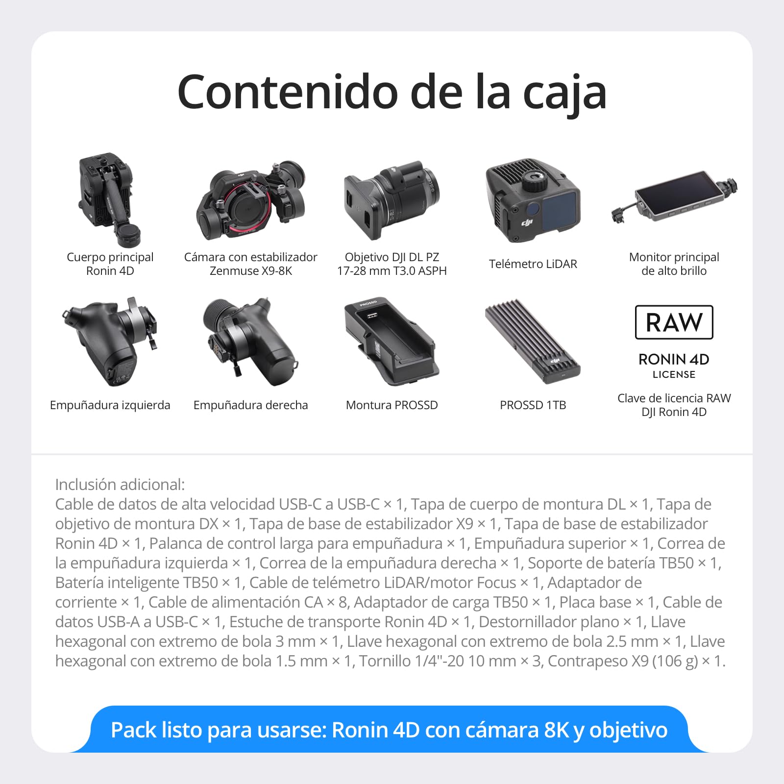 DJI Cámara de cine full-frame Ronin 4D-8K con estabilización en 4 ejes, 8K/75 fps, enfoque LiDAR y transmisión inalámbrica, diseño modular altamente integrado,PROSSD 1TB,cámara de cine profesional