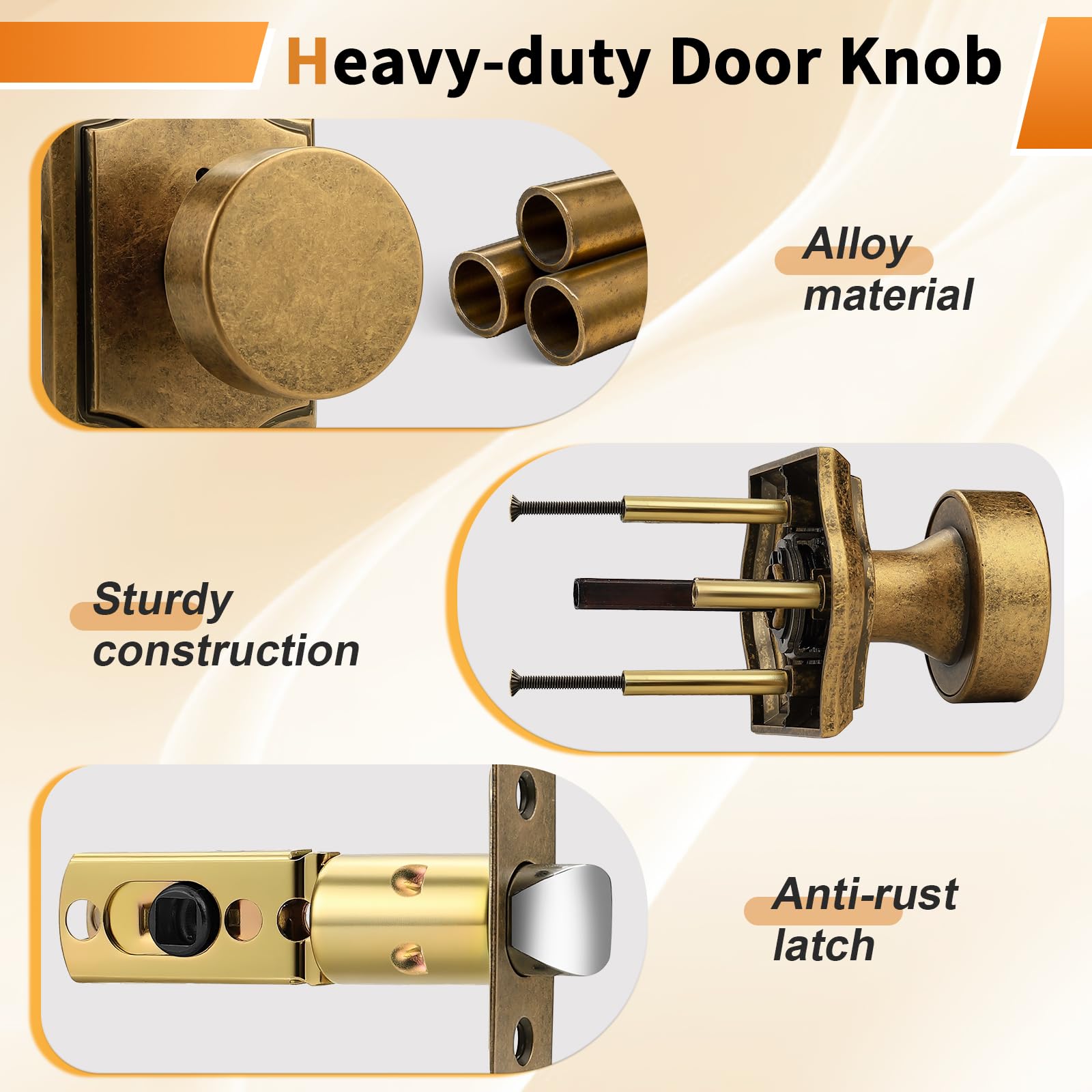Antique Brass Door Knobs - Privacy & Push Button Lock -5